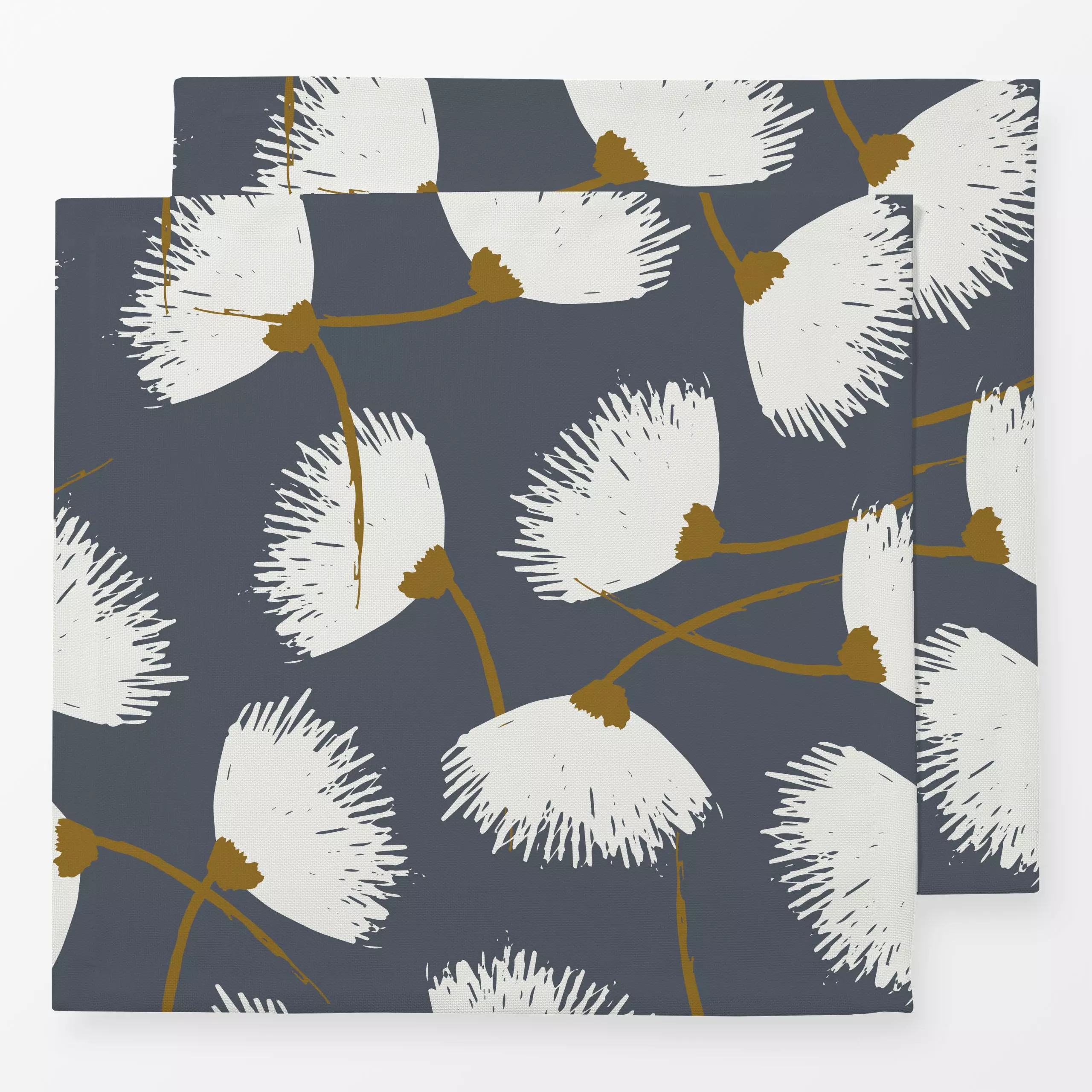 Servietten Cotton Wool Dark Blue - Blumen & Florales, Herbst - von „Sara Maria"; Baumwollpflanze, skandinavisch, Kissen, Blu...