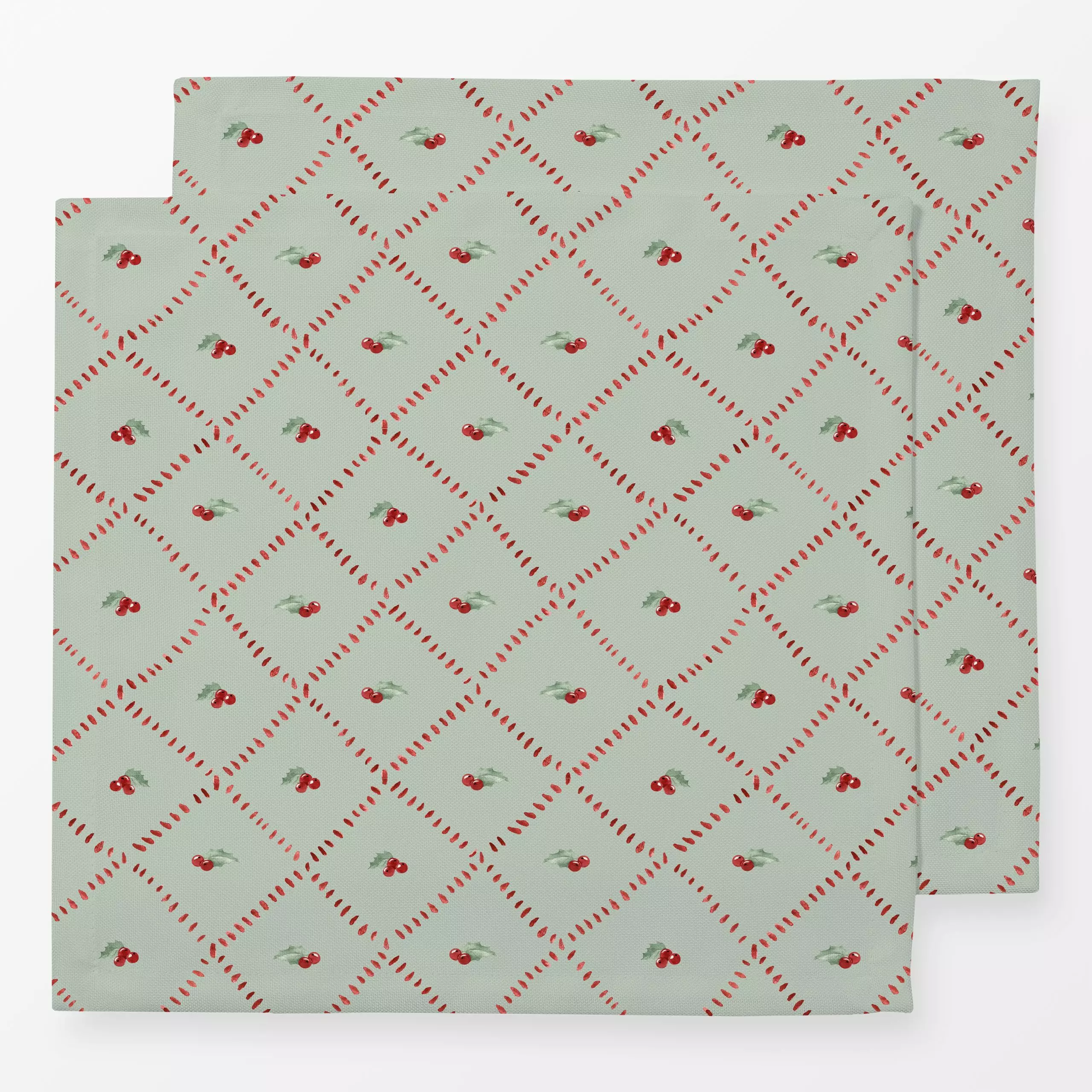 Servietten Winter Ilex Raute lilly grün - Weihnachten - von „Katrin Graff"; Weihnachten, verspielt, landhaus, Raute, weihnac...