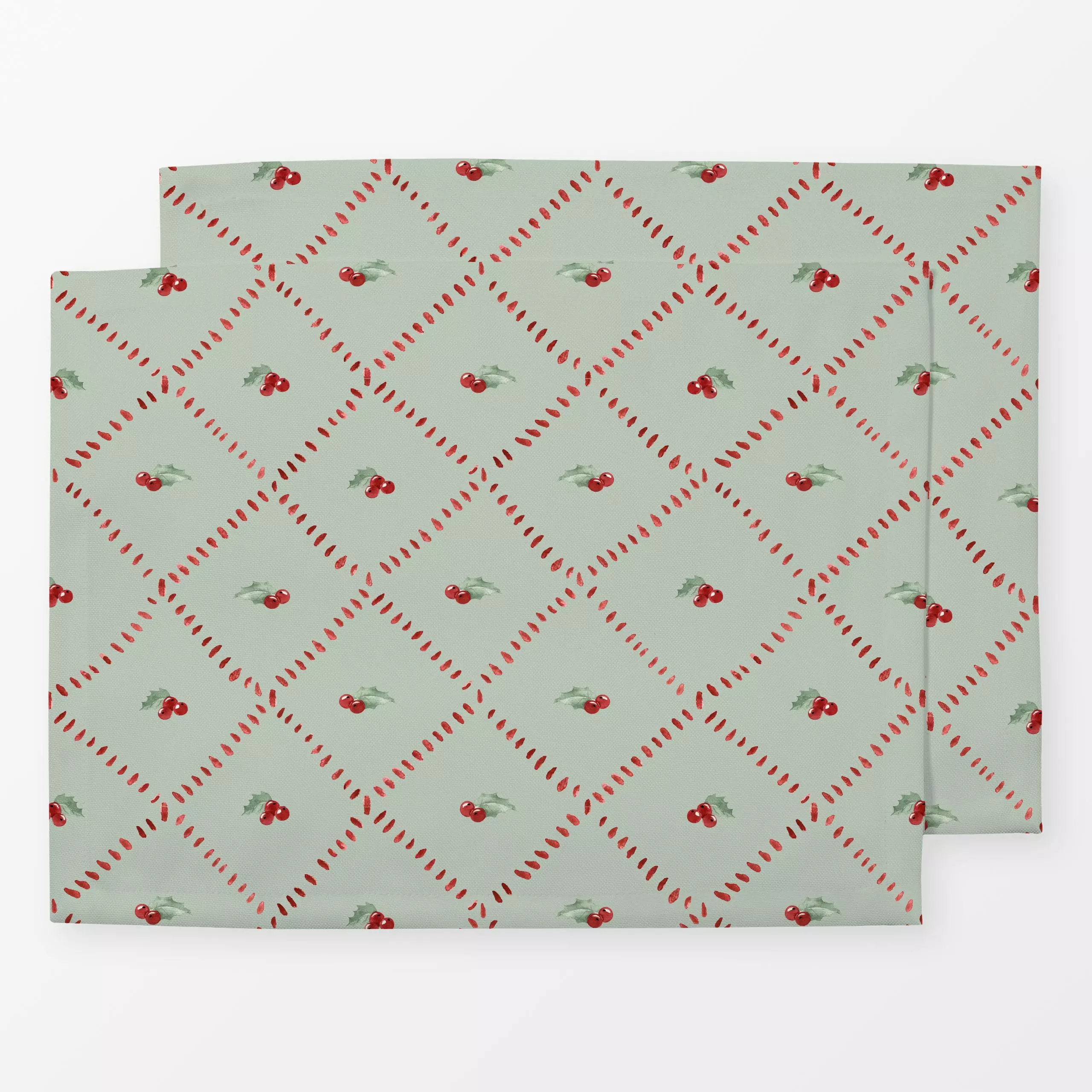 Tischset Winter Ilex Raute lilly grün - Weihnachten - von „Katrin Graff"; Weihnachten, verspielt, landhaus, Raute, weihnacht...