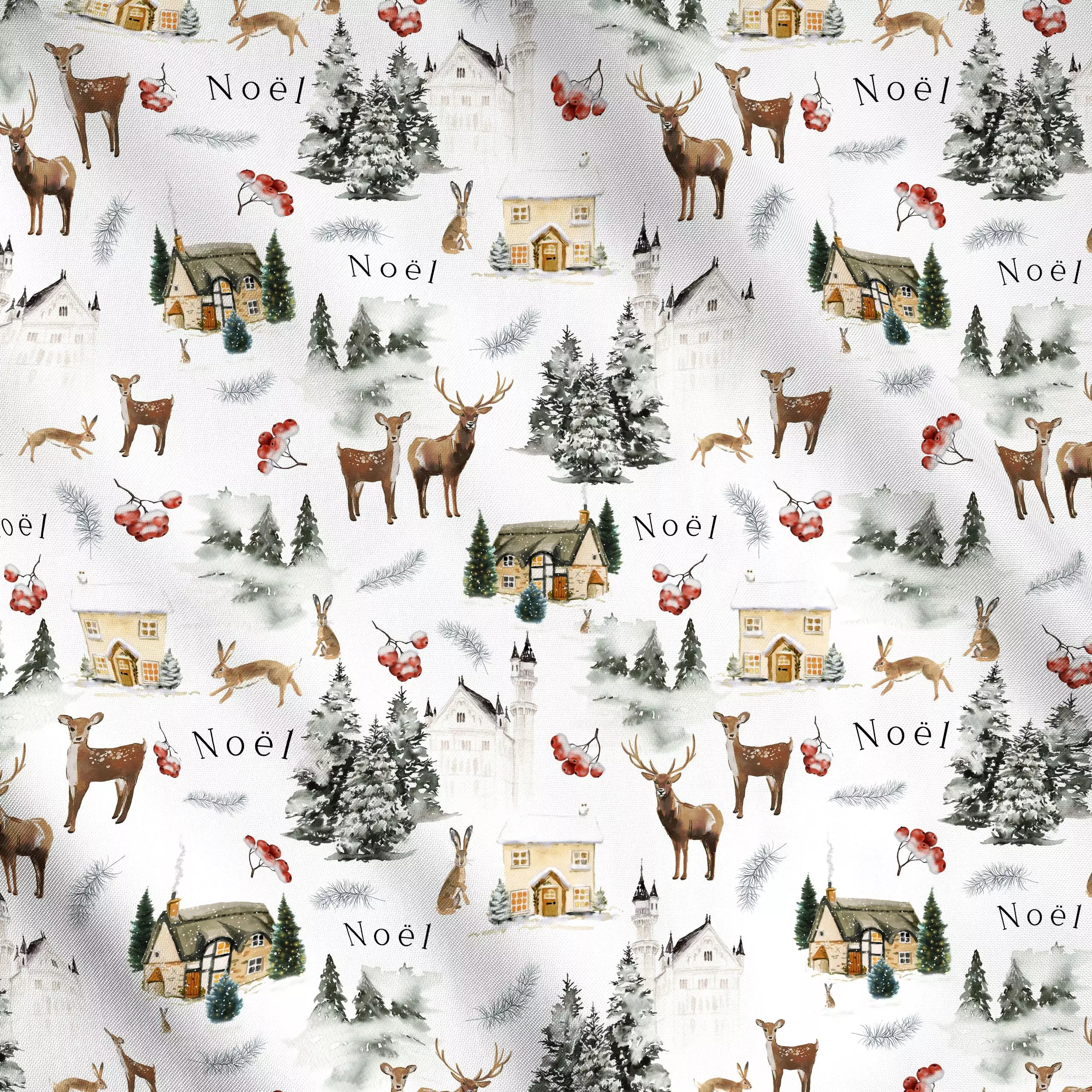 Meterware Winterweiße Weihnacht Noel - Tiere, Weihnachten, Winter - von „Uta Naumann"; Muster, Wasserfarben, Tanne, Wald, Ta...