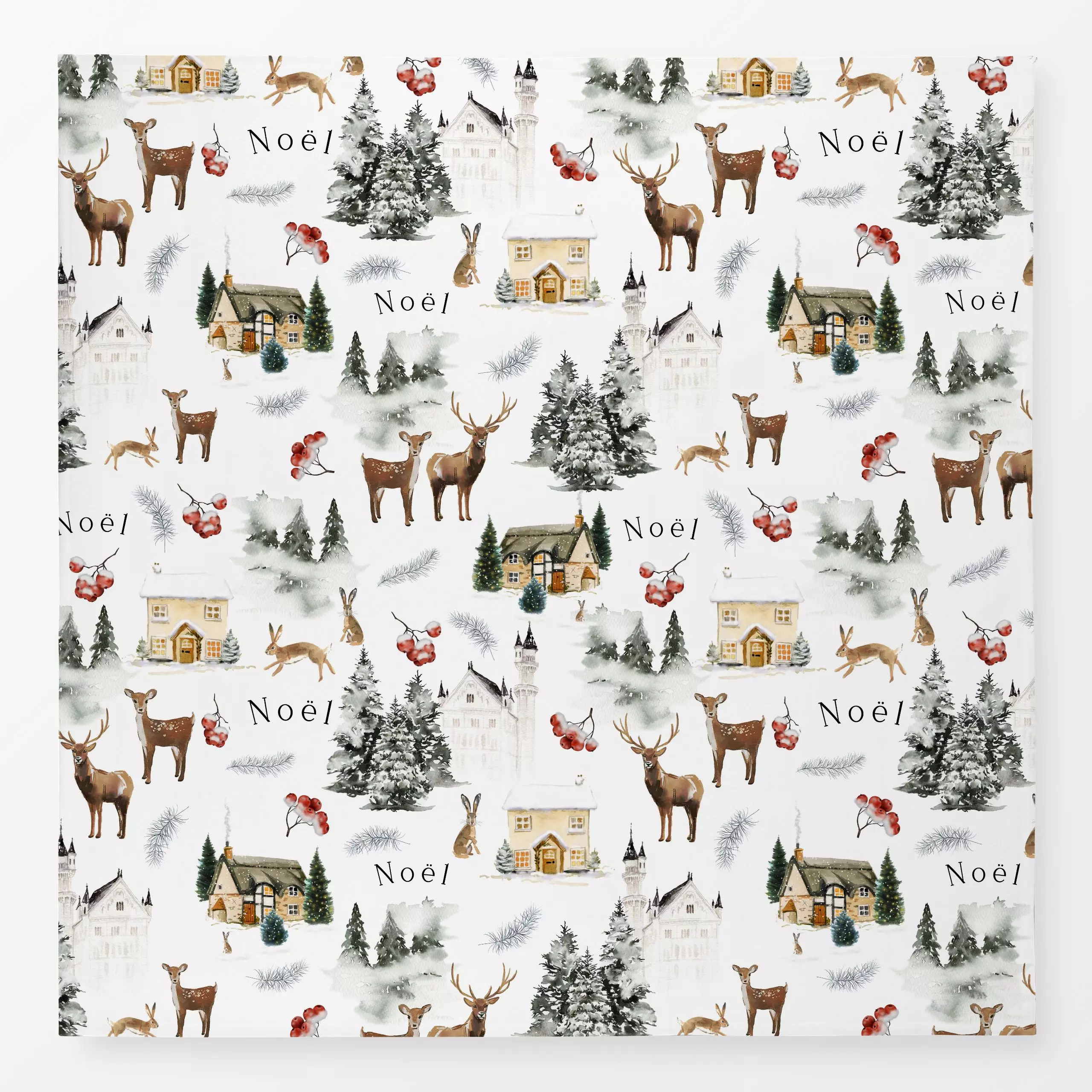 Tischdecke Winterweiße Weihnacht Noel - Tiere, Weihnachten, Winter - von „Uta Naumann"; Muster, Wasserfarben, Tanne, Wald, T...