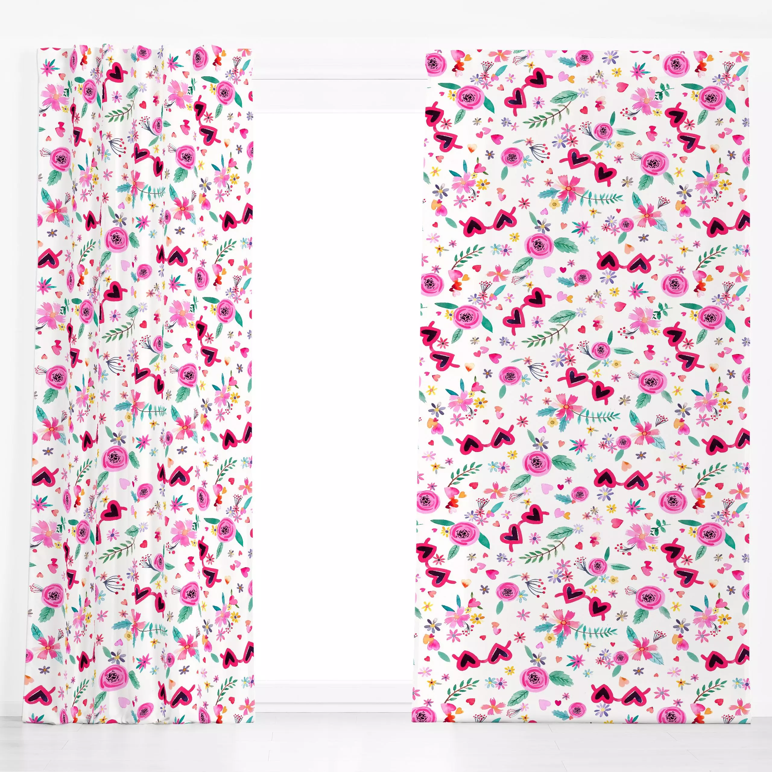 Dekovorhang Valentin Frühling Florale Pink - Blumen & Florales, Frühling, Liebe, Romantik & Pride - von „Ninola Design “; Ki...