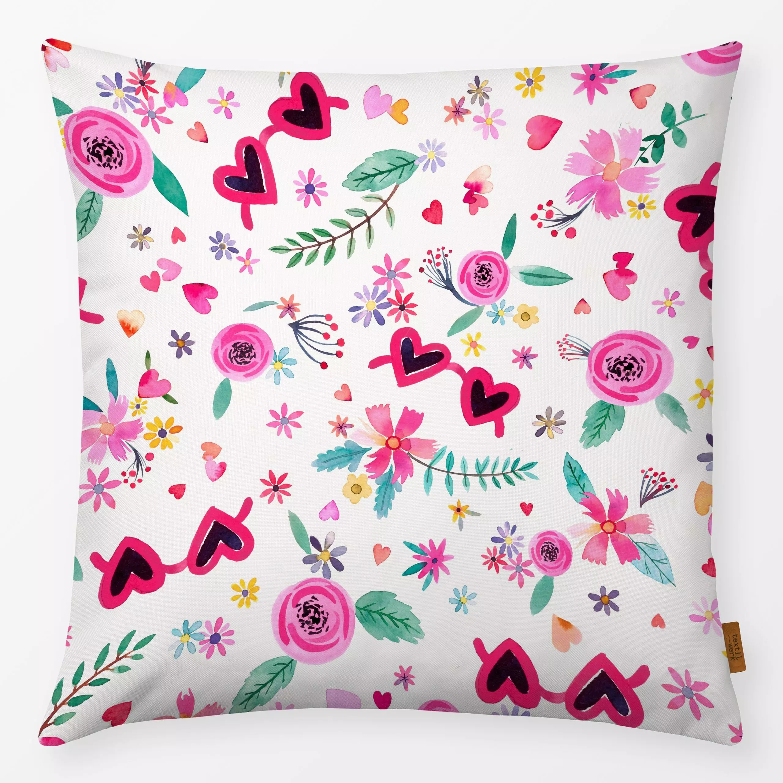 Kissen Valentin Frühling Florale Pink - Blumen & Florales, Frühling, Liebe, Romantik & Pride - von „Ninola Design “; Kinder,...