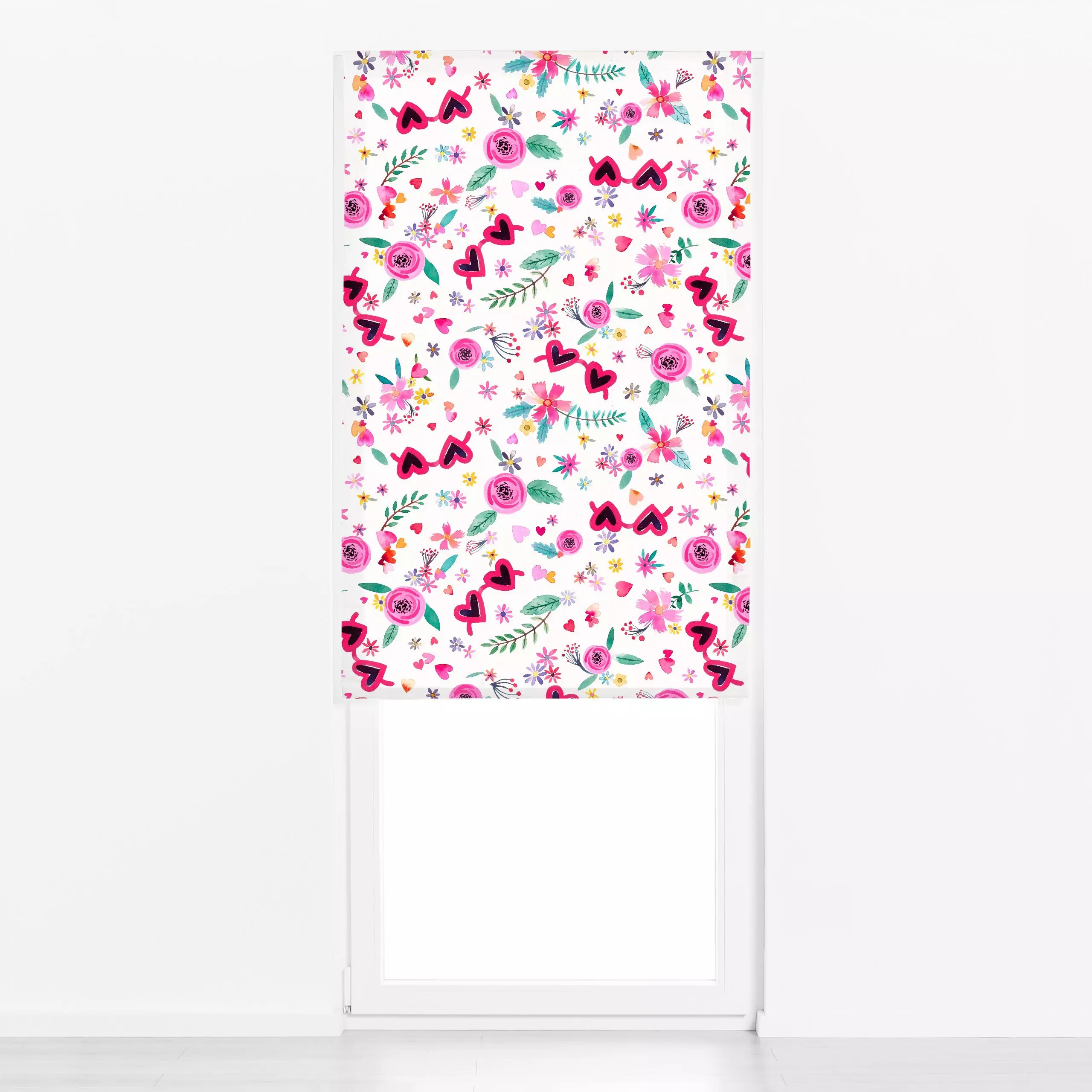 Raffrollo Valentin Frühling Florale Pink - Blumen & Florales, Frühling, Liebe, Romantik & Pride - von „Ninola Design “; Kind...