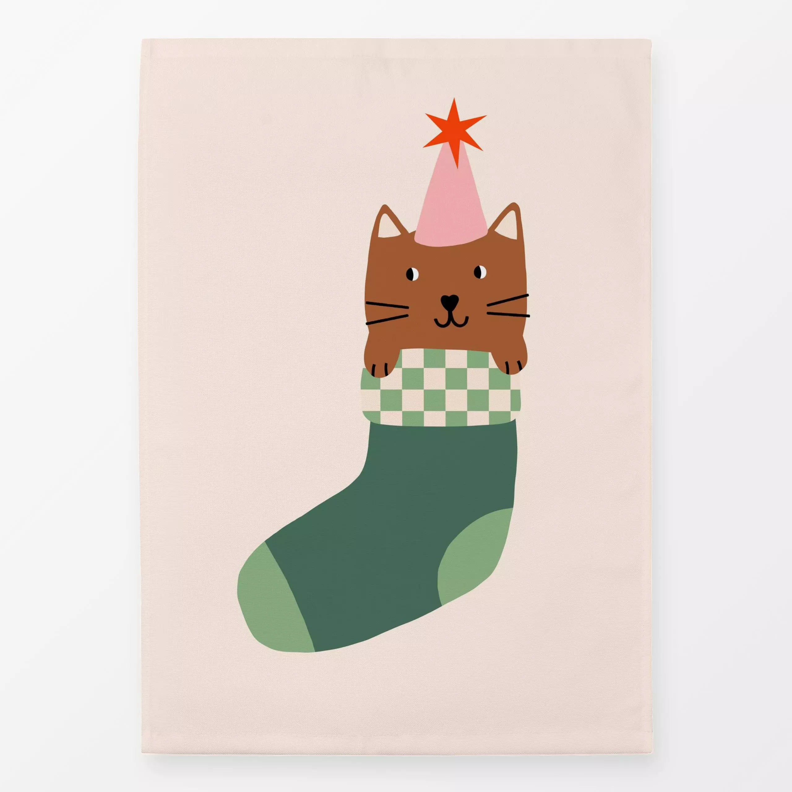 Geschirrtücher Katze Weihnachtssocke - Kinderzimmer & Motive für Kinder, Weihnachten - von „Maren Gross "; niedlich, Weihnac...