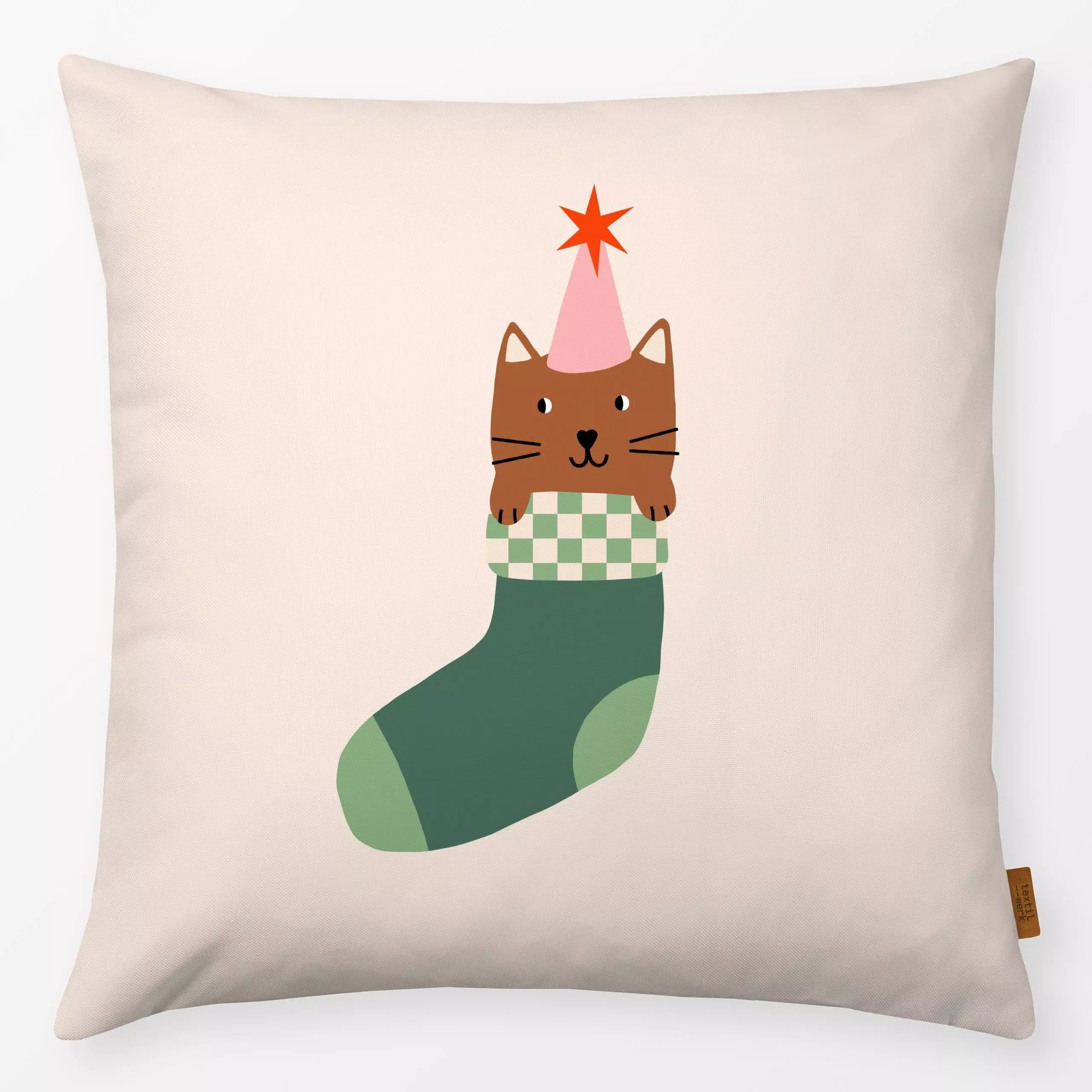 Kissen Katze Weihnachtssocke - Kinderzimmer & Motive für Kinder, Weihnachten - von „Maren Gross "; niedlich, Weihnachtsdeko,...