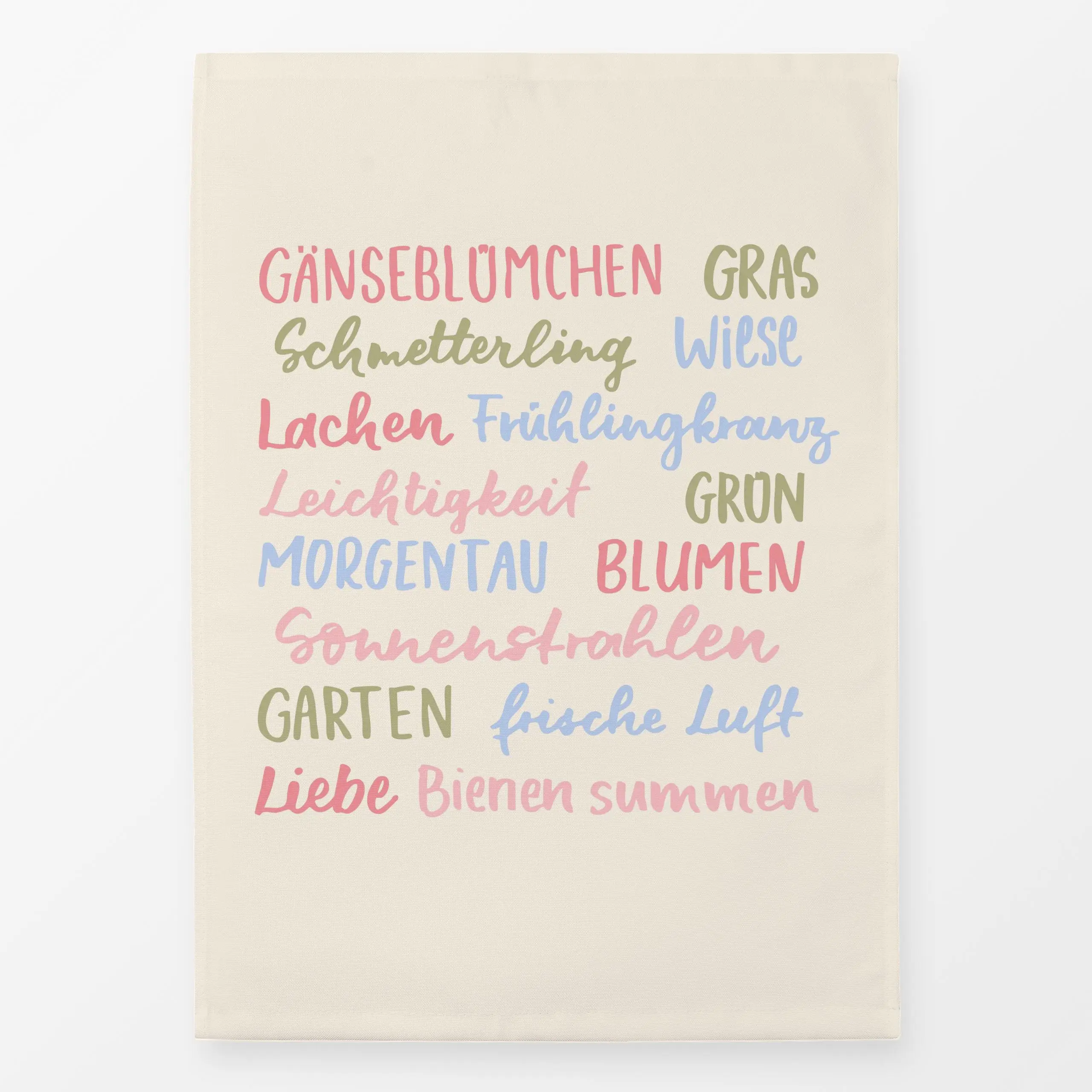 Geschirrtücher Frühlingswörter - Frühling, Sprüche & Schriftzüge, Ostern - von „Katrin Graff"; Blumen, Schmetterling, modern...