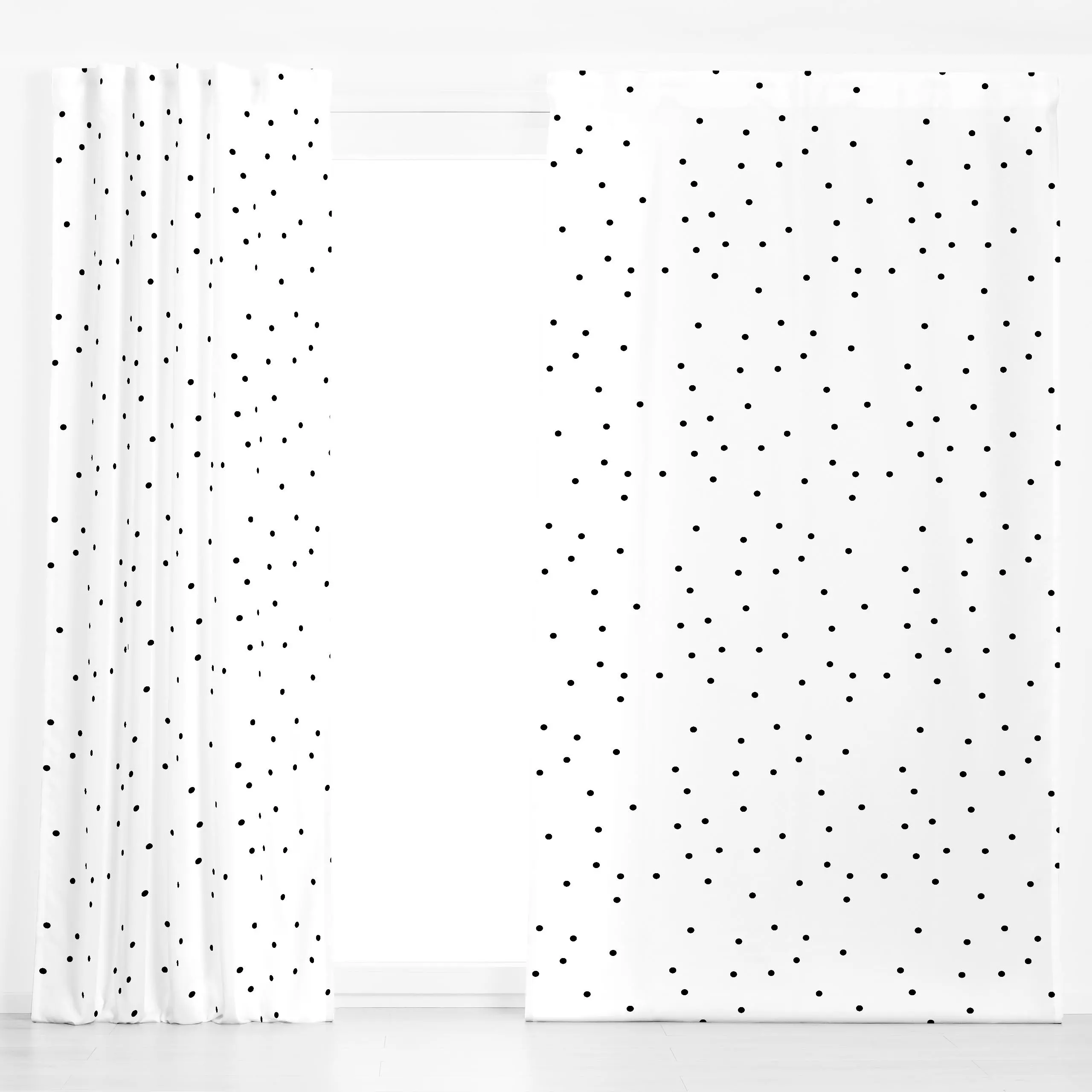Dekovorhang Stracciatella - Symbole & Muster - von „Lena Lackmann"; Muster, schwarz, abstrakt, Punkte, Weiss, gepunktet, kle...