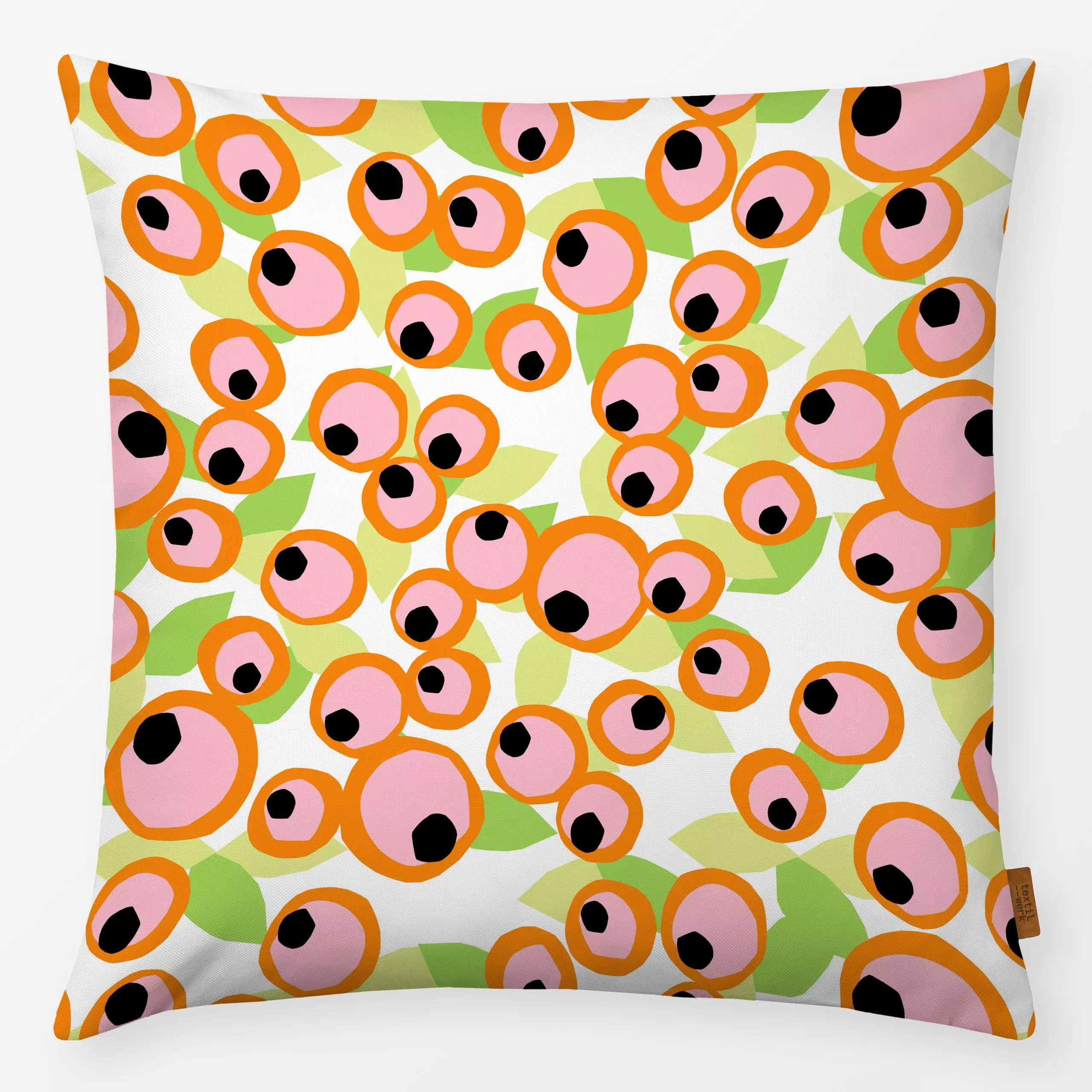 Kissen Berry Mix Orange - Symbole & Muster - von „Lisa Jasmin Bauer"; Muster, abstrakt, Beeren, bunt, pattern, colorful, gem...
