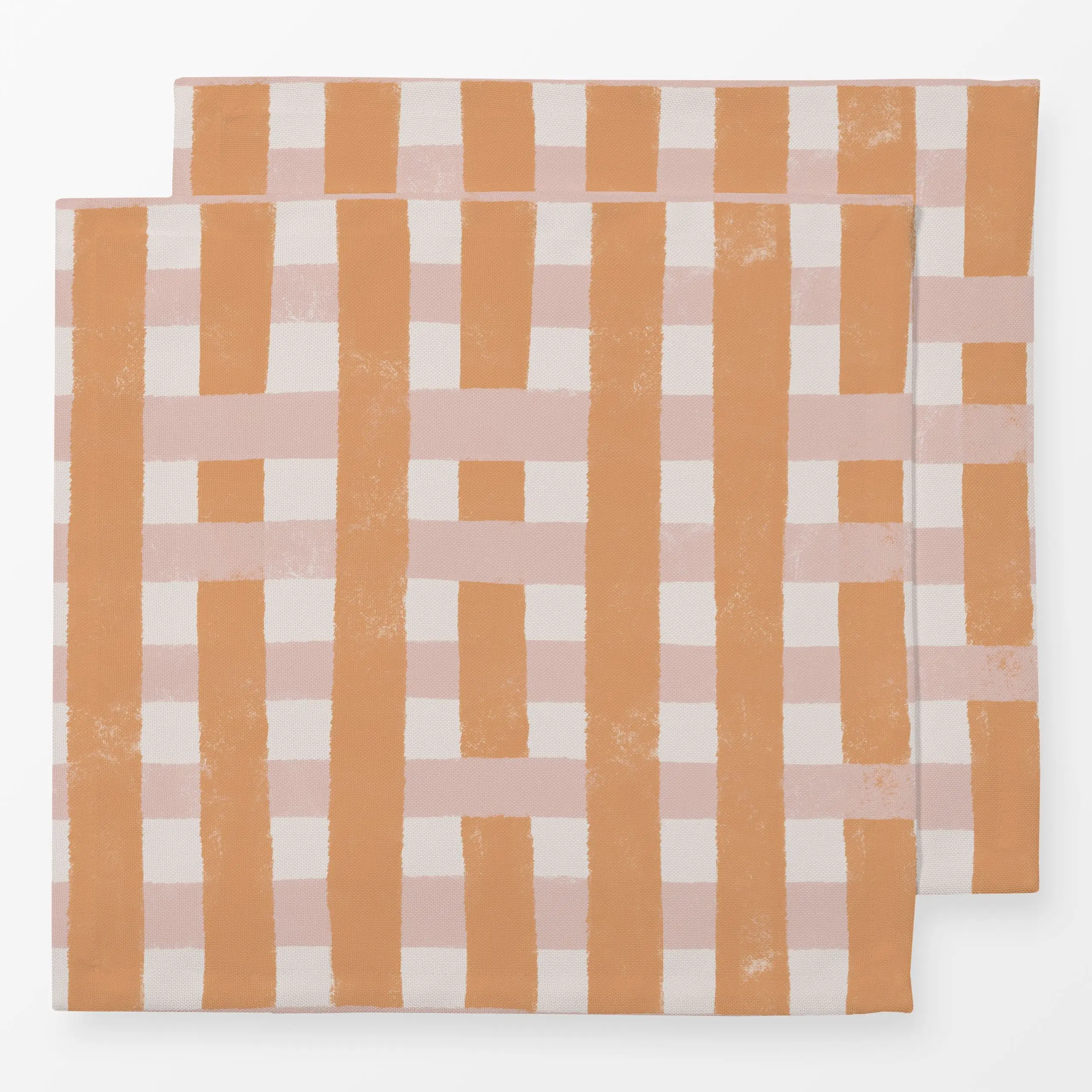 Servietten Orange-rosa Gingham - Symbole & Muster - von „Menina Lisboa "; Streifen, Kissen, Geometrisch, kariert, Pastell, g...