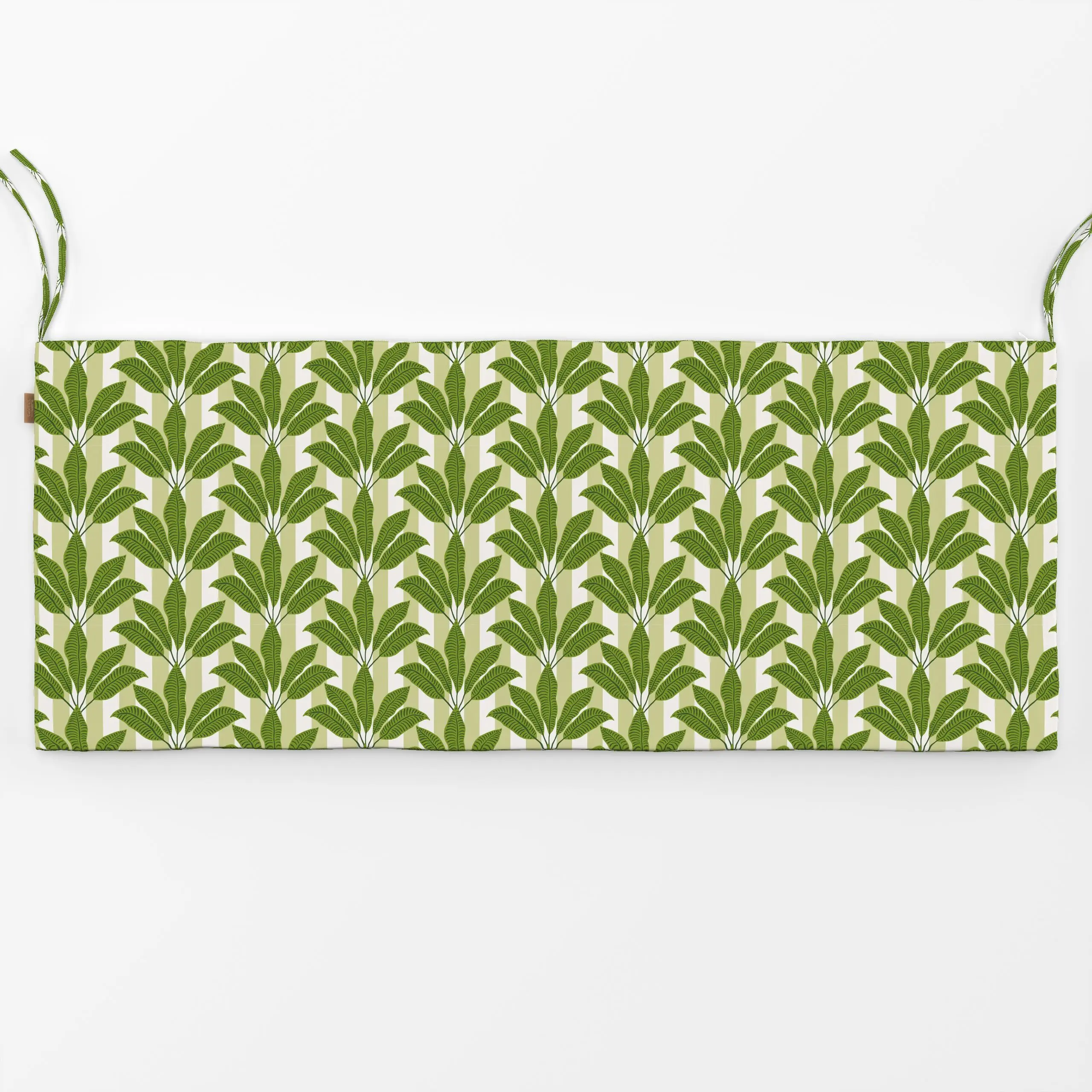 Bankauflage palm leaves on green stripes - Sommer, Pflanzen & Botanik, Safari & Dschungel - von „Vivian Hasenclever"; Streif...