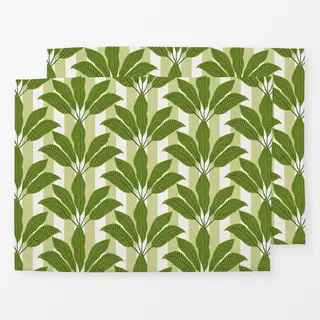 Tischset palm leaves on green stripes