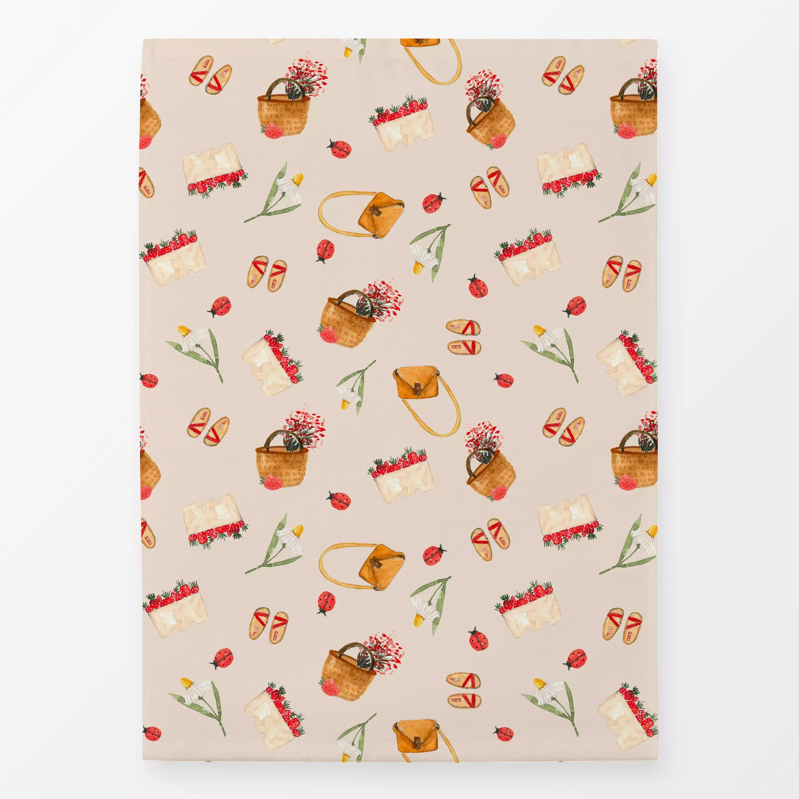 Geschirrtücher Sommertag Picknick - Sommer - von „Lena Yokota“; Obst, Aquarell, Sommer, floral, summer, pattern, Picknick, f...