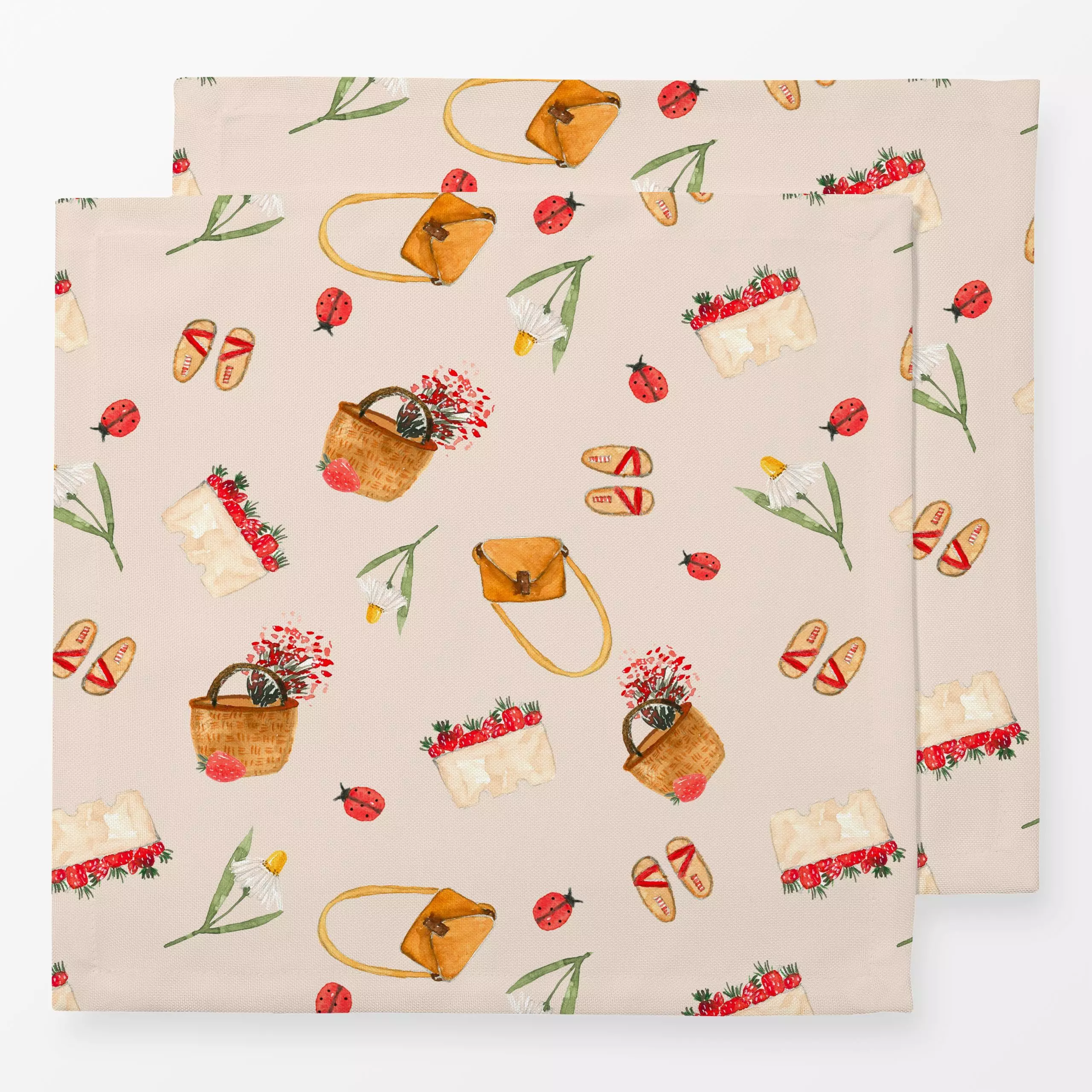 Servietten Sommertag Picknick - Sommer - von „Lena Yokota"; Obst, Aquarell, Sommer, floral, summer, pattern, Picknick, fruit...