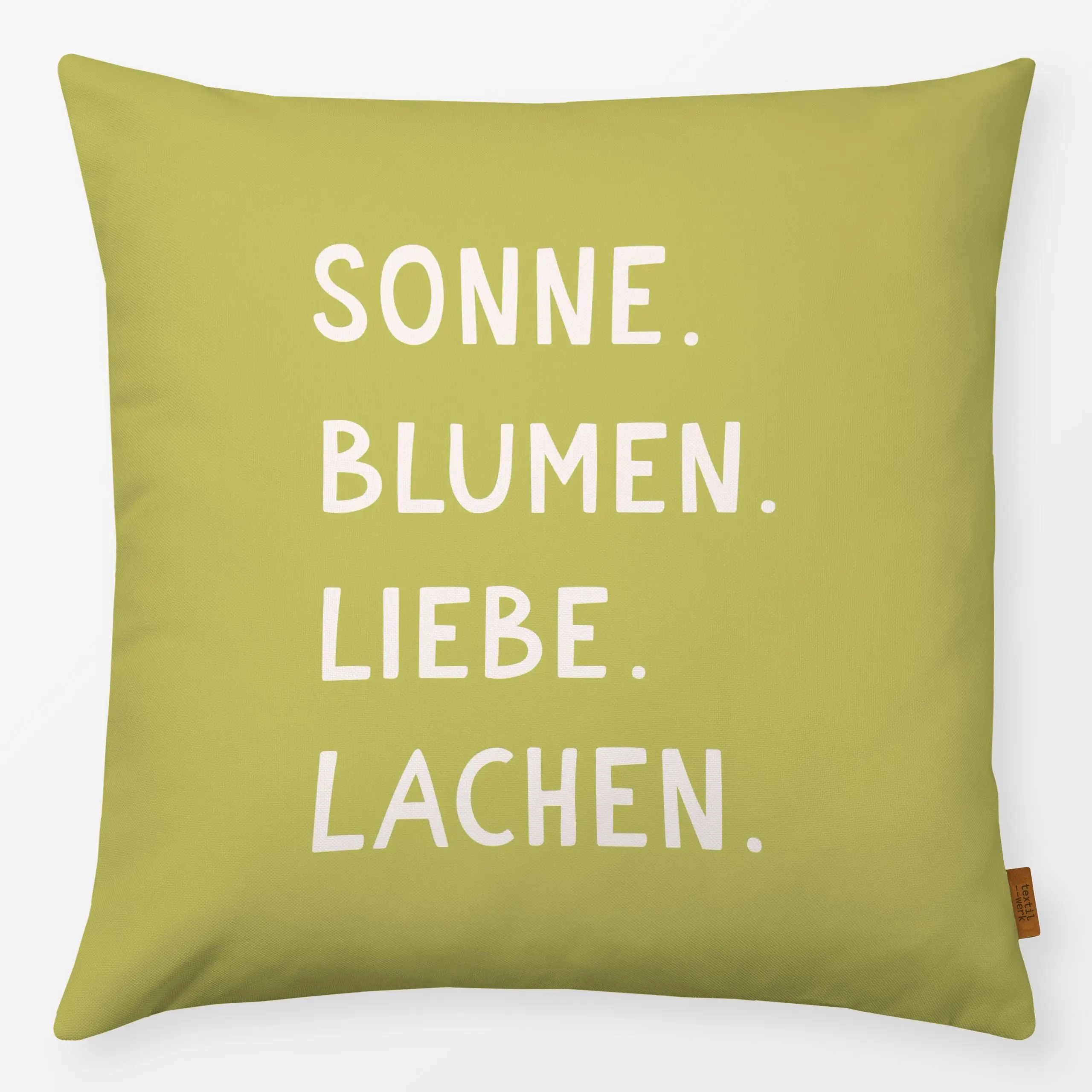 Kissen Sonne Blumen Liebe Hellgrün - Frühling, Sprüche & Schriftzüge, Ostern - von „Kathrin Woo"; modern, typografie, spruch...