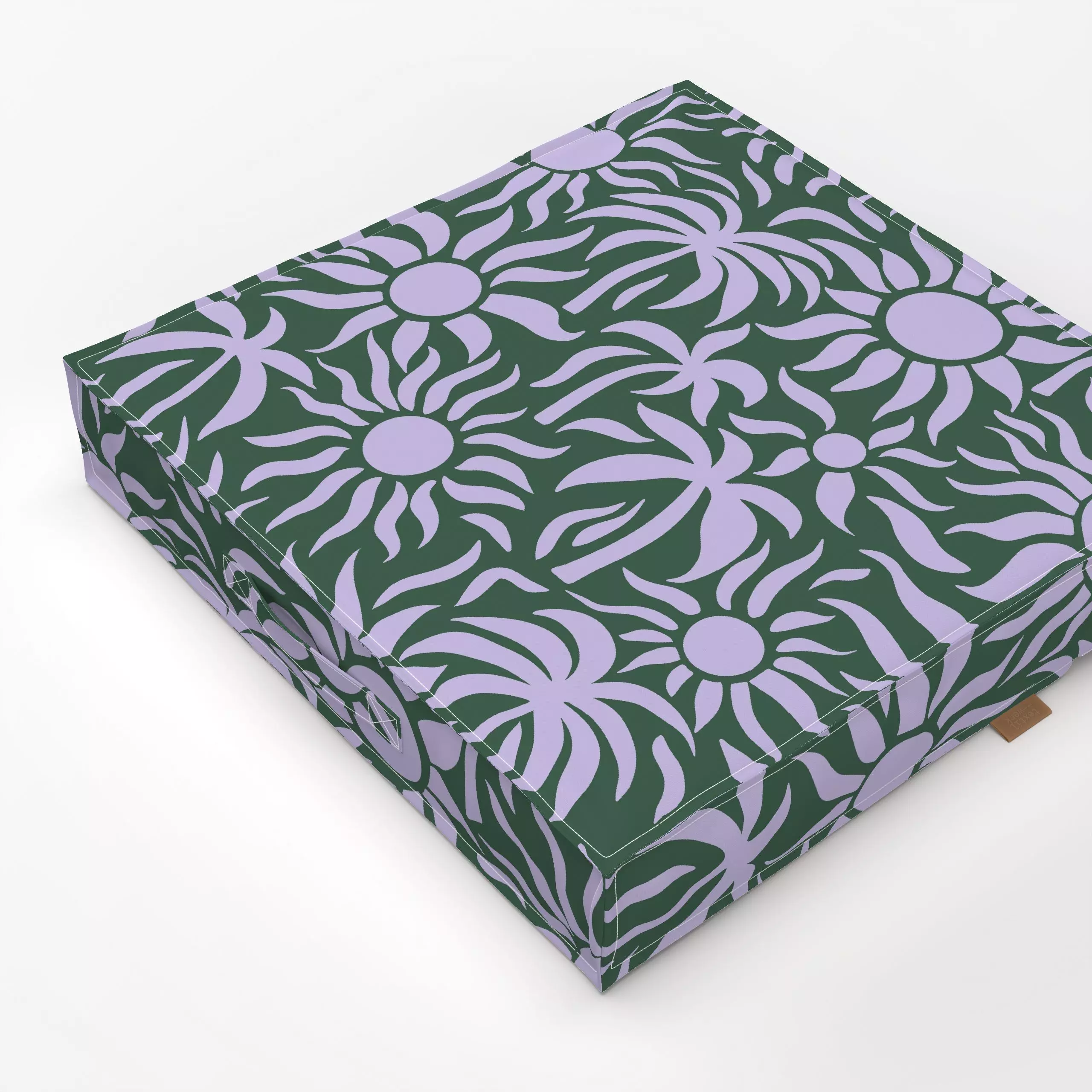 Bodenkissen Sonne und Palmen Lila Grün - Natur & Landschaft, Pflanzen & Botanik - von „Studio Kesse"; Palmen, Sonnenaufgang,...