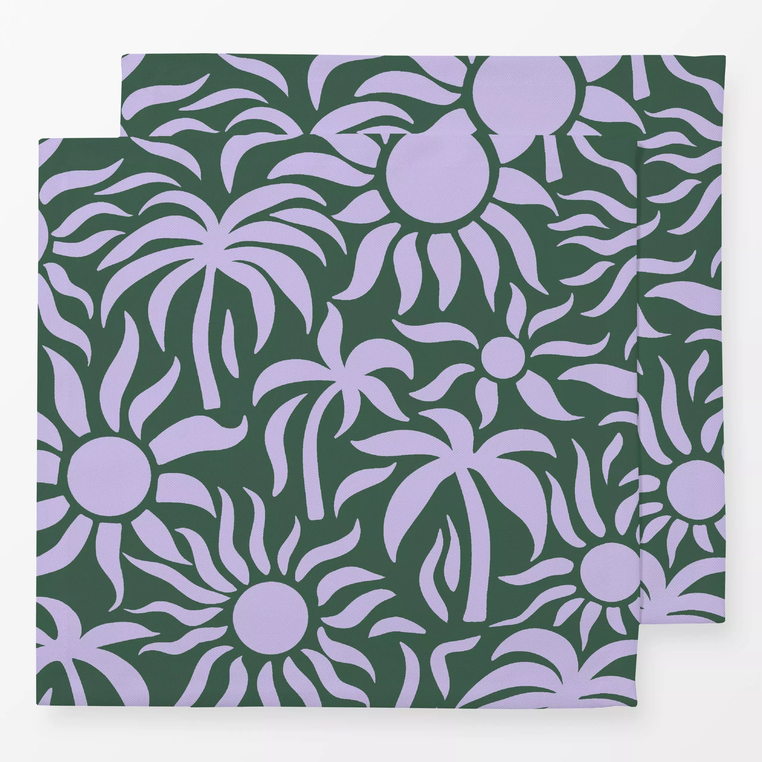 Servietten Sonne und Palmen Lila Grün - Natur & Landschaft, Pflanzen & Botanik - von „Studio Kesse"; Palmen, Sonnenaufgang, ...