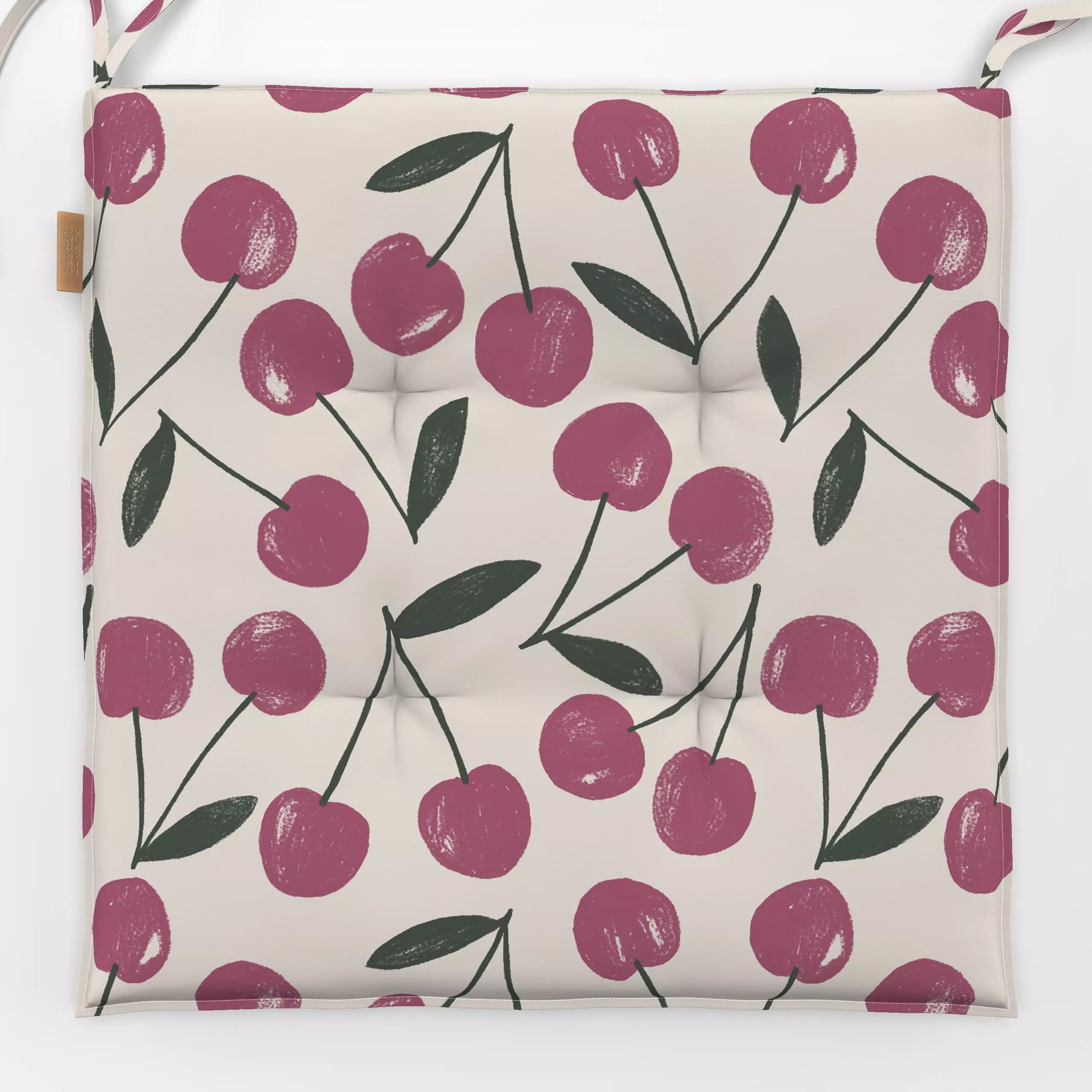 Sitzkissen Kirschen groß - Frühling, Sommer, Früchte - von „Studio Kesse"; Garten, Kirschen, Früchte, pink, Gartendeko, spri...
