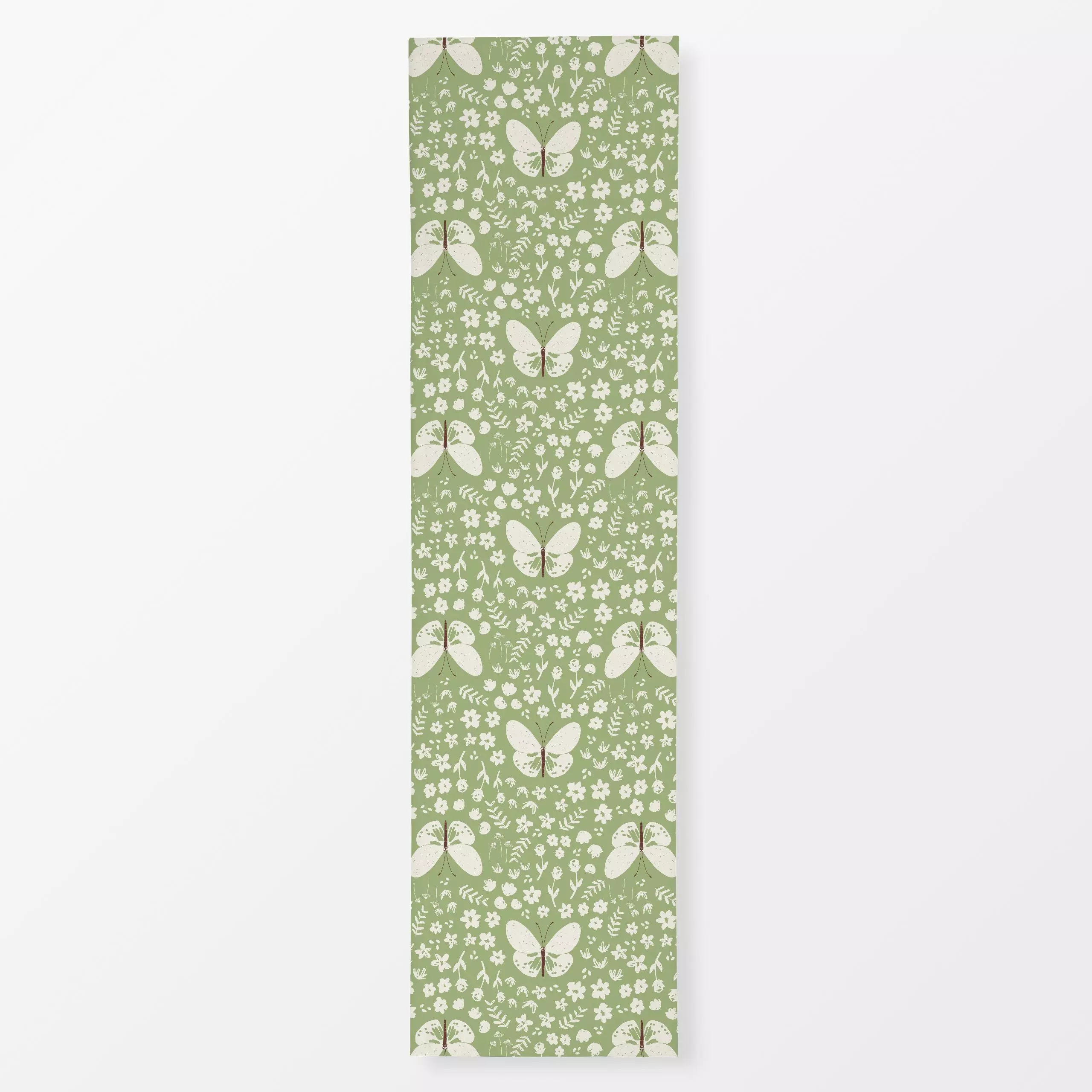 Tischläufer Schmetterling und Blumen gruen, Tiere, gemustert, fürs Kinderzimmer, Frühling, von Kathrin Woo