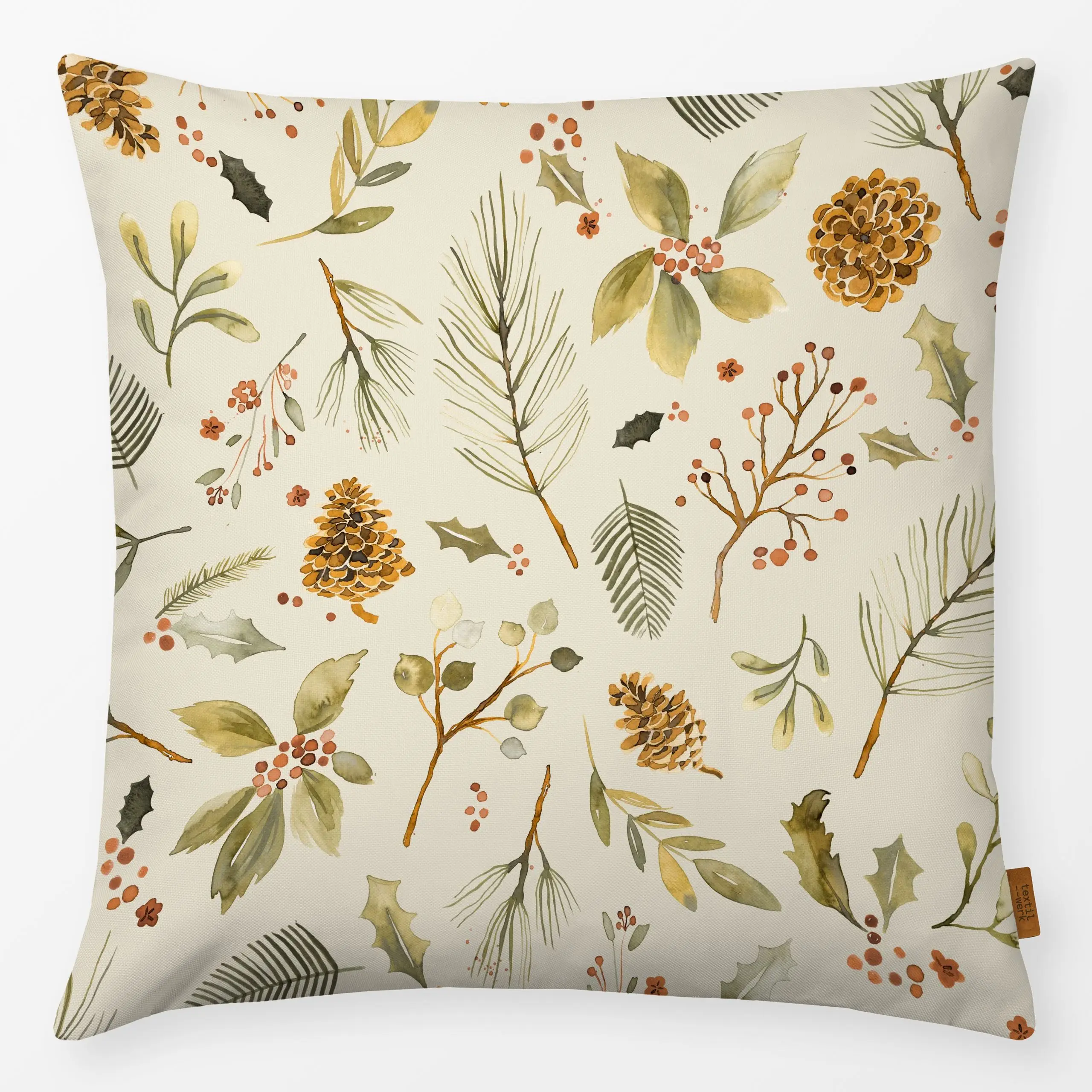 Kissen Weihnachten Botanisch Pflanzen - Pflanzen & Botanik - von „Ninola Design "; Aquarell, Cozy, Weihnachten, beige, Botan...