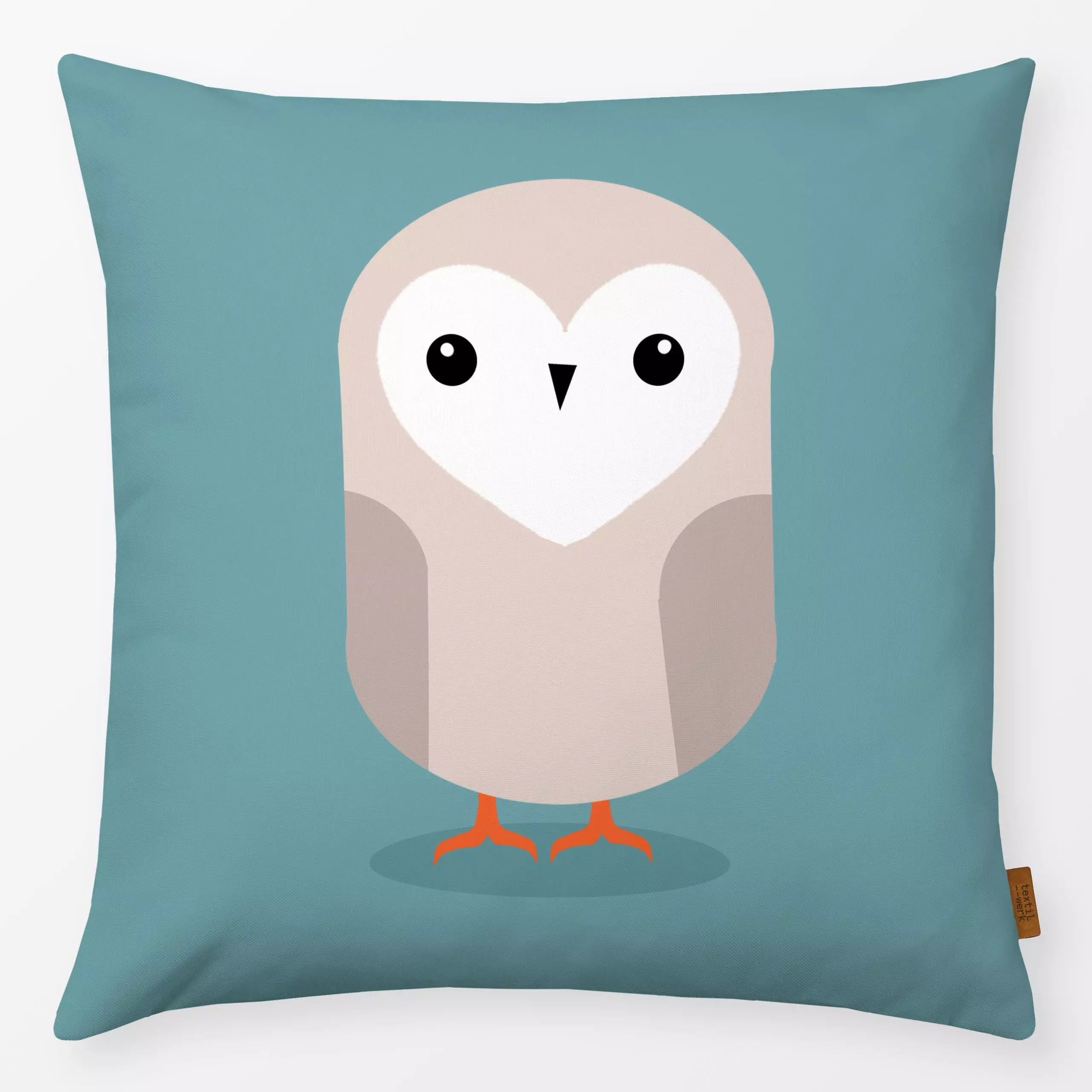 Kissen Schleiereulen türkis - Tiere - von „Julia Reyelt"; minimal, graphisch, Vogel, Wildtiere, Eule, Herzen, beige, Minimal...