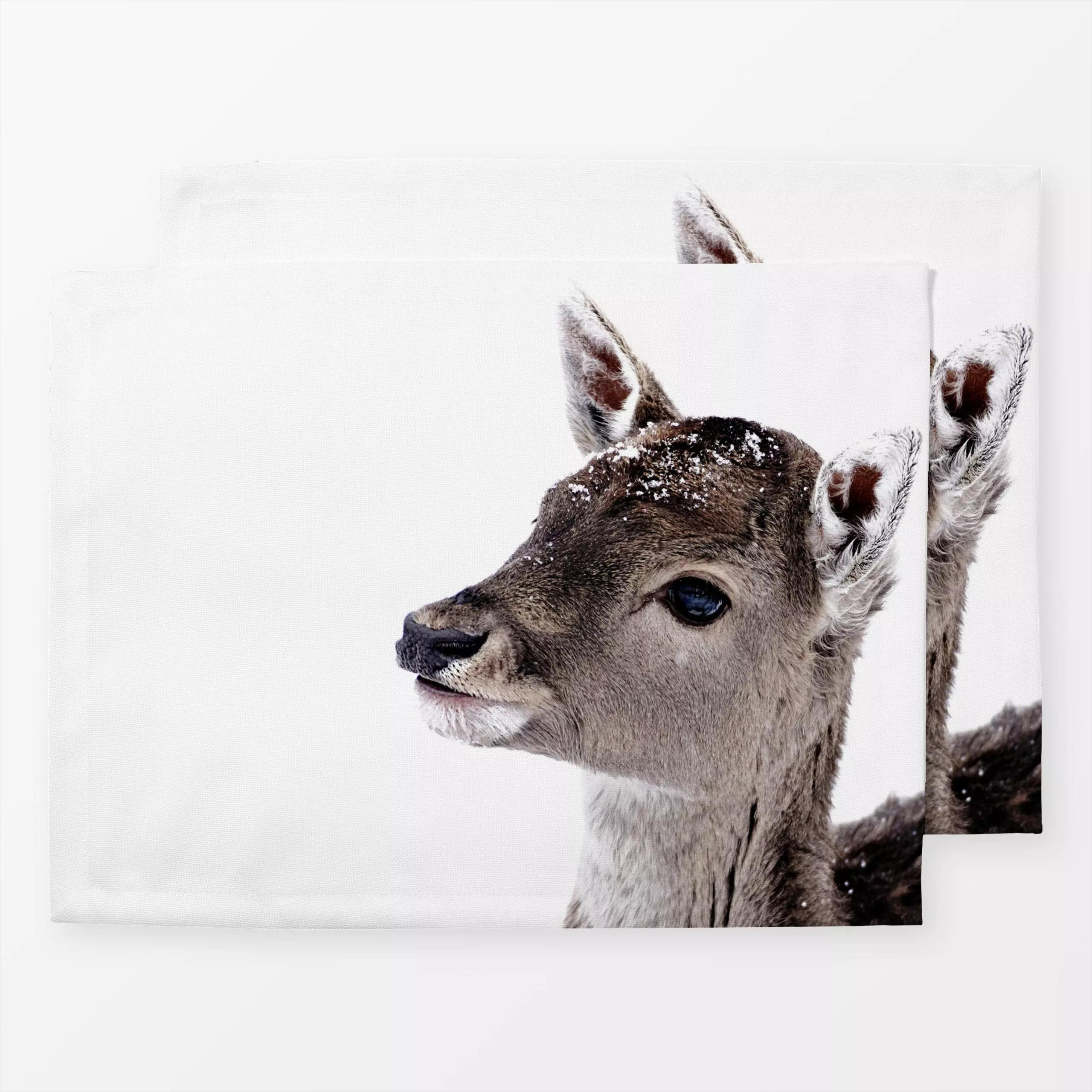 Tischset Rehkitz im Winter 2 - Tiere, Weihnachten - von „Monika Strigel"; Weihnachten, Winter, Hirsch, Scandi, Rehe, Nordisc...