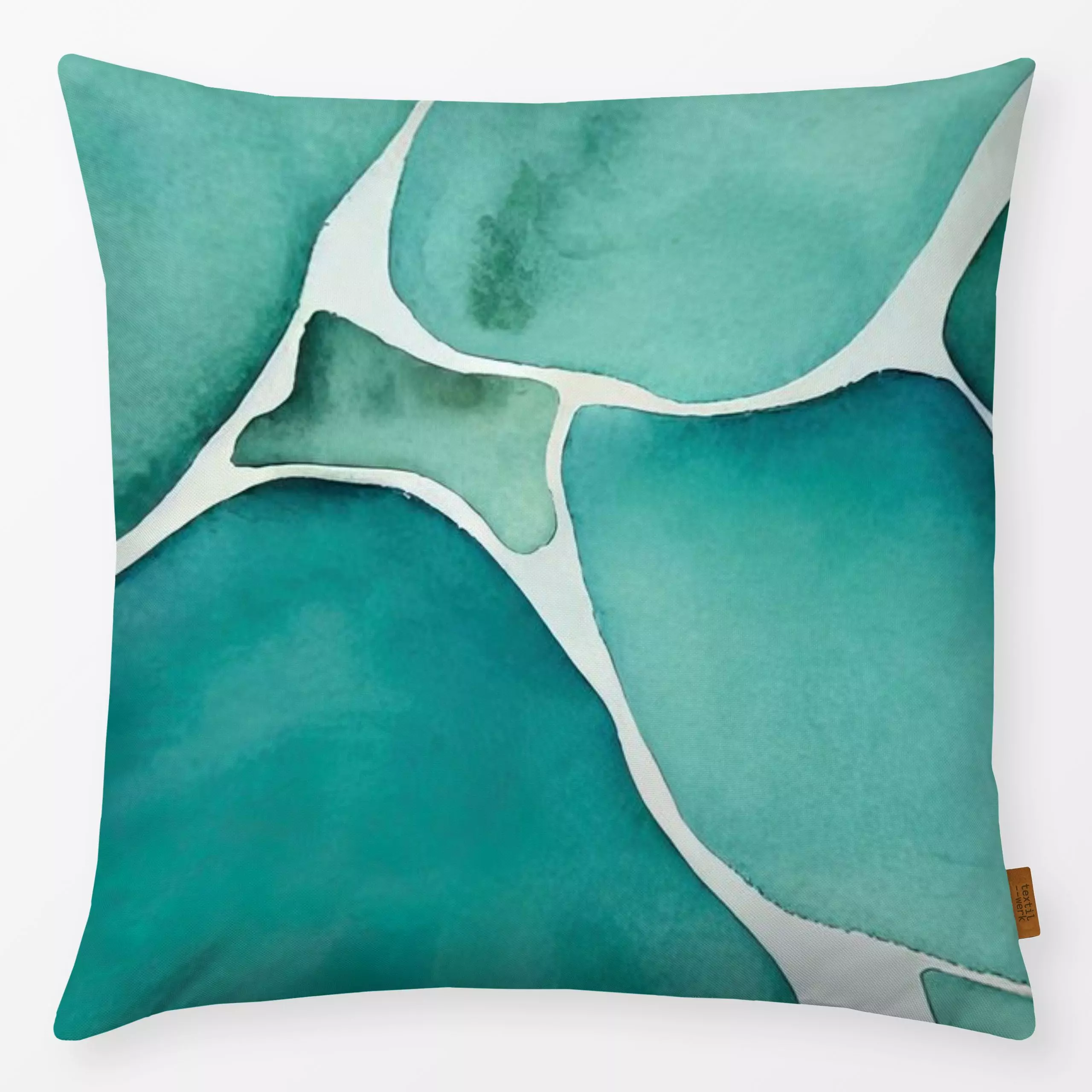 Kissen Sea Glass emerald green - Symbole & Muster - von „Andrea Haase“; Wasserfarben, Aquarell, abstrakt, Sommerblumen, Meer...