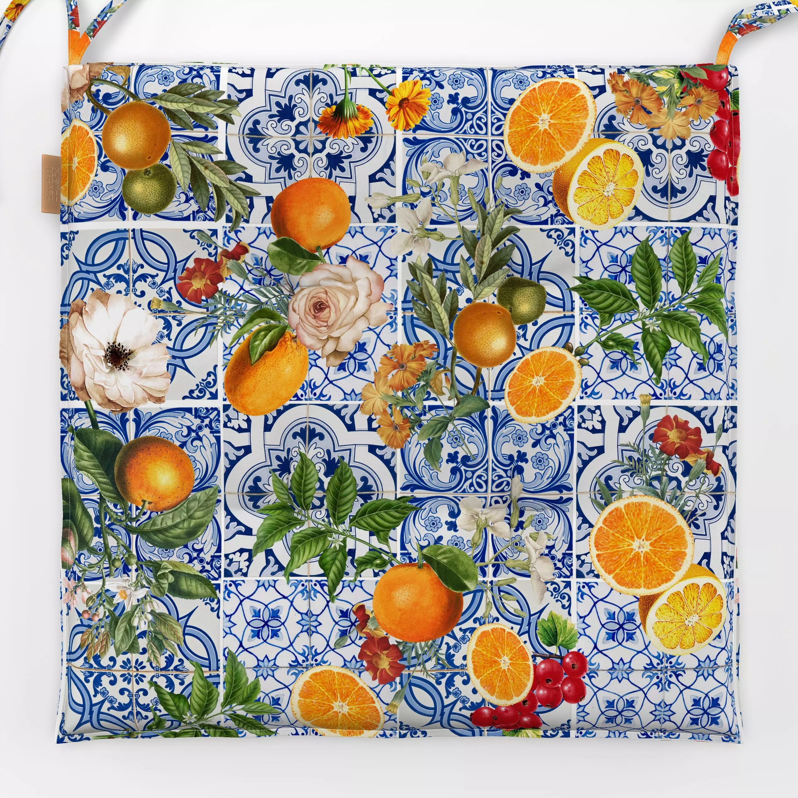 Sitzkissen Ibiza Sommer - Blumen & Florales - von „Uta Naumann"; boho, Sommerblumen, Orange, Zitrone, mediterran, Bohemian, ...