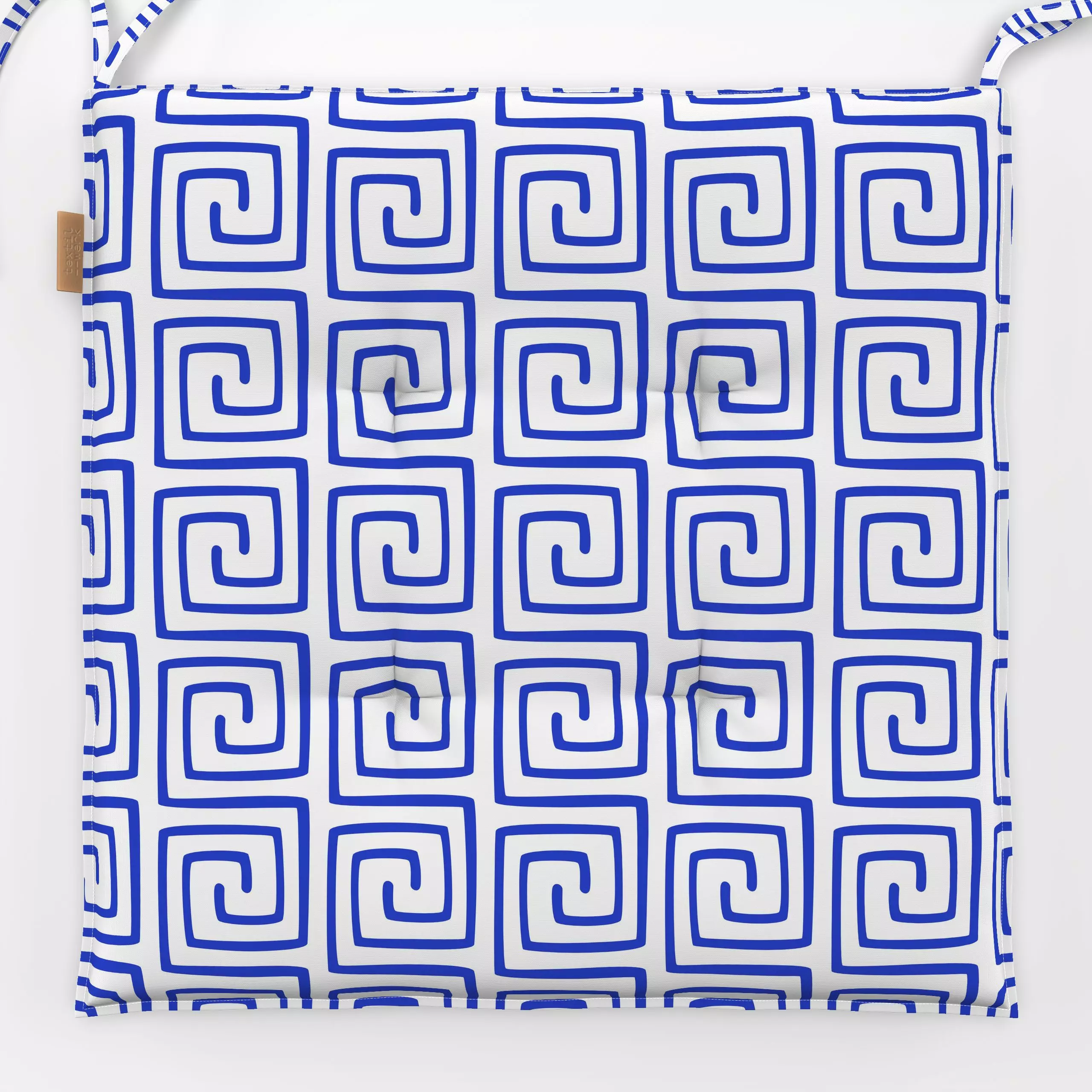 Sitzkissen Voluti aspro - Symbole & Muster - von „Karen Menzenbach"; Muster, Linien, Garten, Meer, Sommer, blau, Bohemian, g...