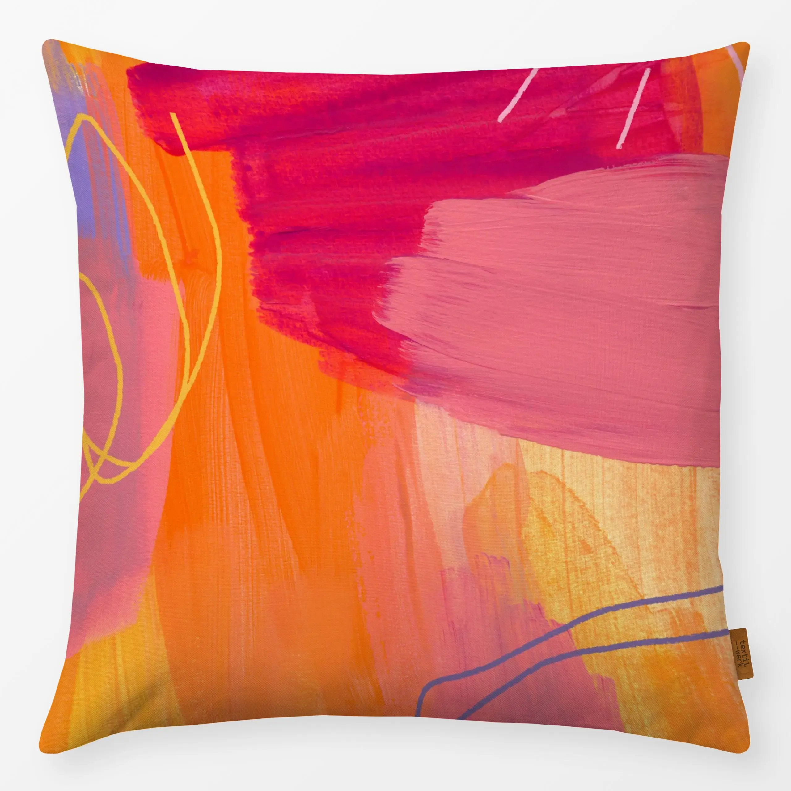 Kissen Summer Atelier 10 - Sommer, Symbole & Muster - von „Mareike Böhmer"; linie, abstrakt, rosa, Sonnenaufgang, Orange, pi...