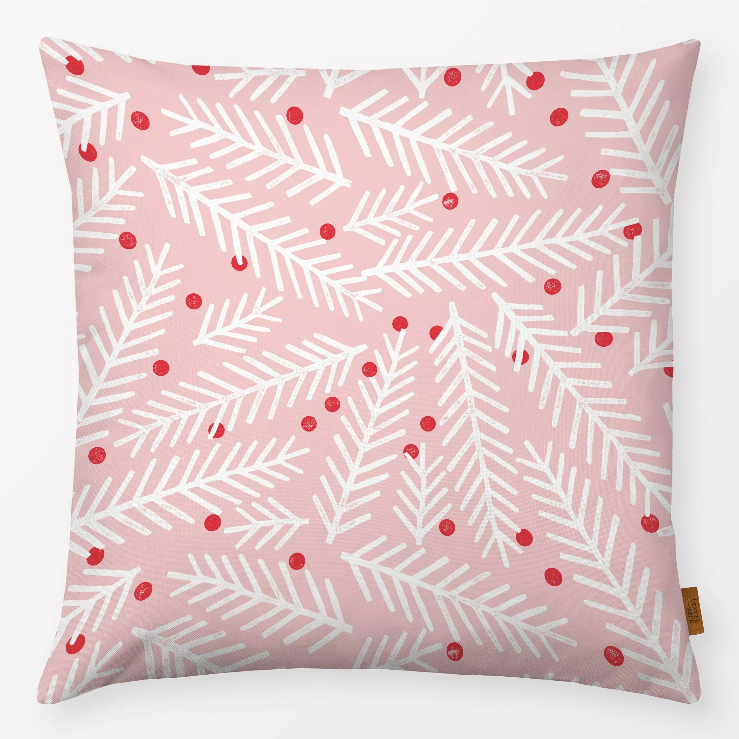 Kissen Winter Zweige rosa - Natur & Landschaft, Weihnachten, Winter - von „Studio Kesse"; Zweige, Beeren, Wald, Merry Christ...