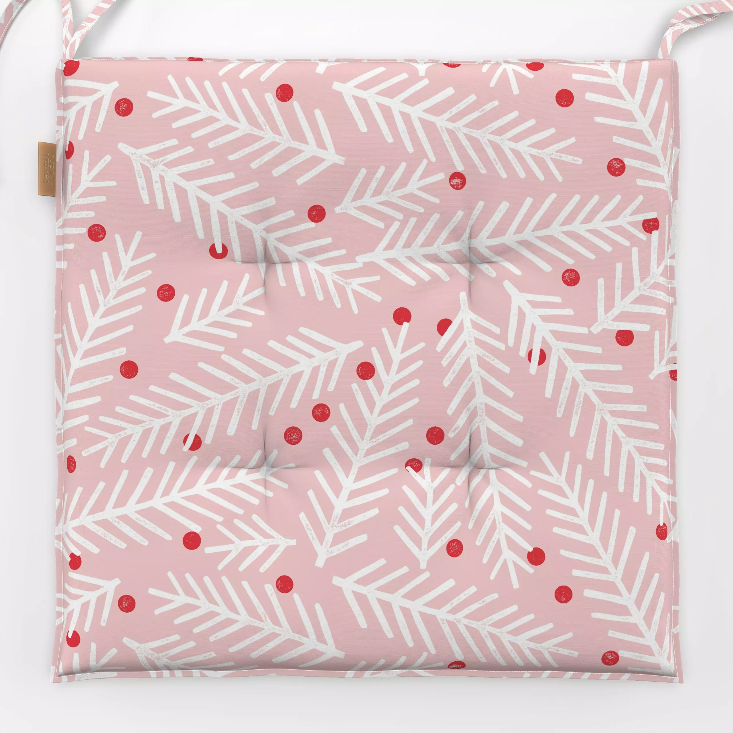 Sitzkissen Winter Zweige rosa - Natur & Landschaft, Weihnachten, Winter - von „Studio Kesse"; Zweige, Beeren, Wald, Merry Ch...