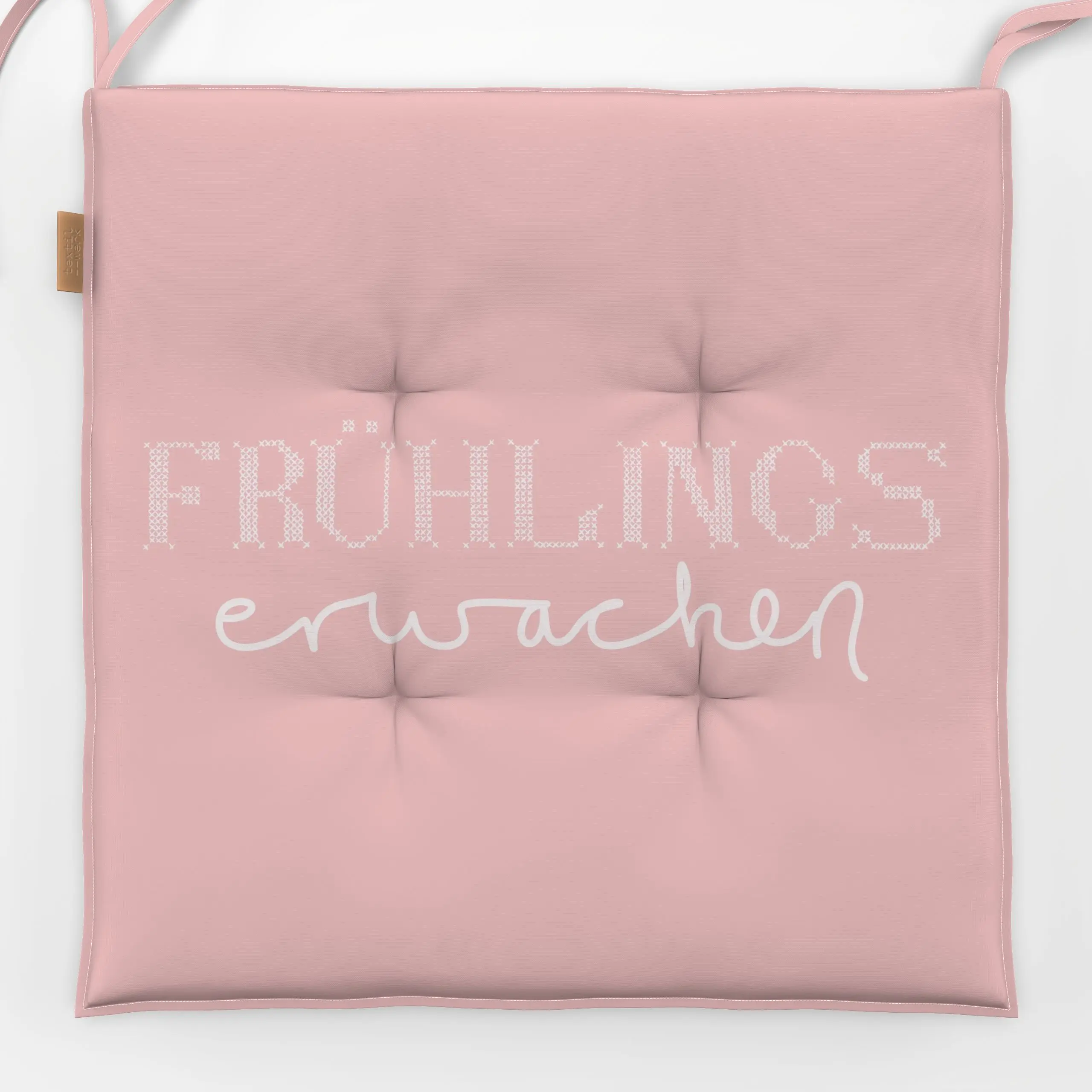 Sitzkissen Frühlingserwachen Kreuzstich - Frühling - von „Sophie Augustin Illustration"; typografie, Fruehling, Stickerei, G...