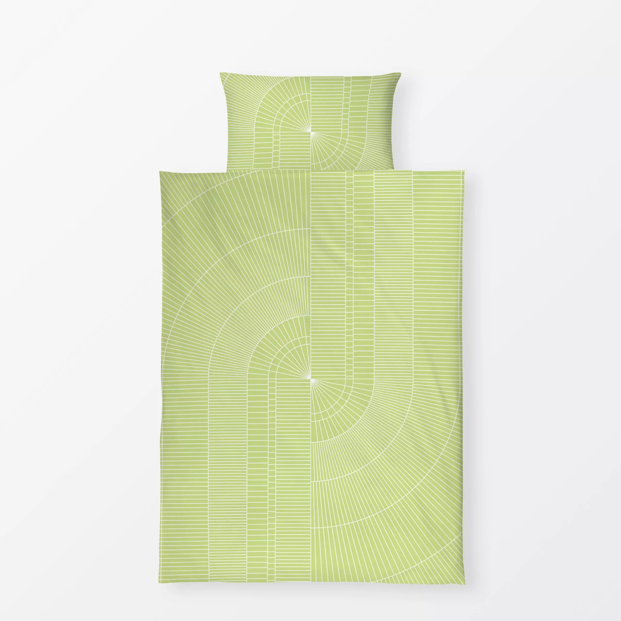 Bettwäsche Behind The Lines-Lime - Symbole & Muster - von „BOUDOIR BOBO"; Muster, minimal, Linien, Weiss, white, gruen, line...