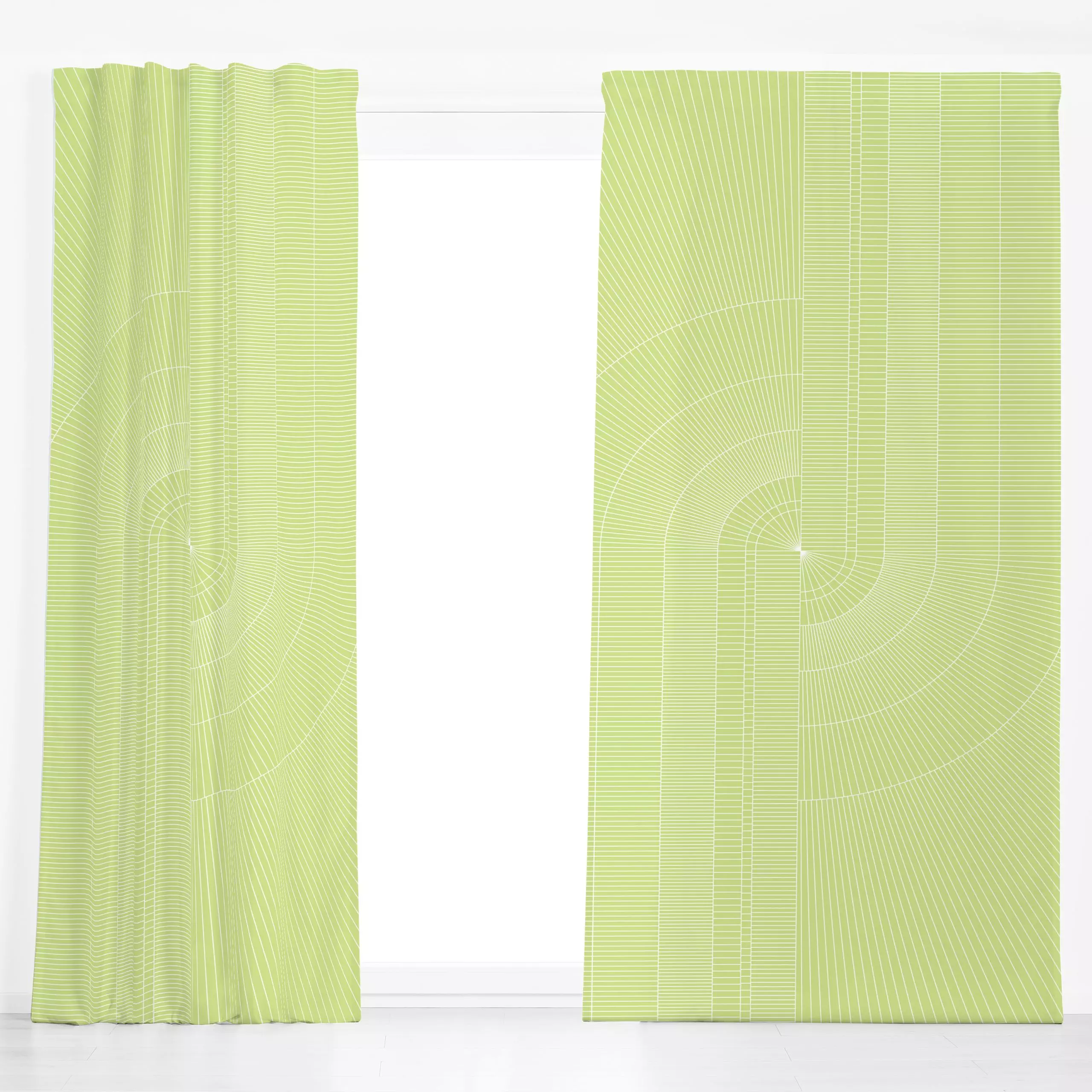 Dekovorhang Behind The Lines-Lime - Symbole & Muster - von „BOUDOIR BOBO"; Muster, minimal, Linien, Weiss, white, gruen, lin...