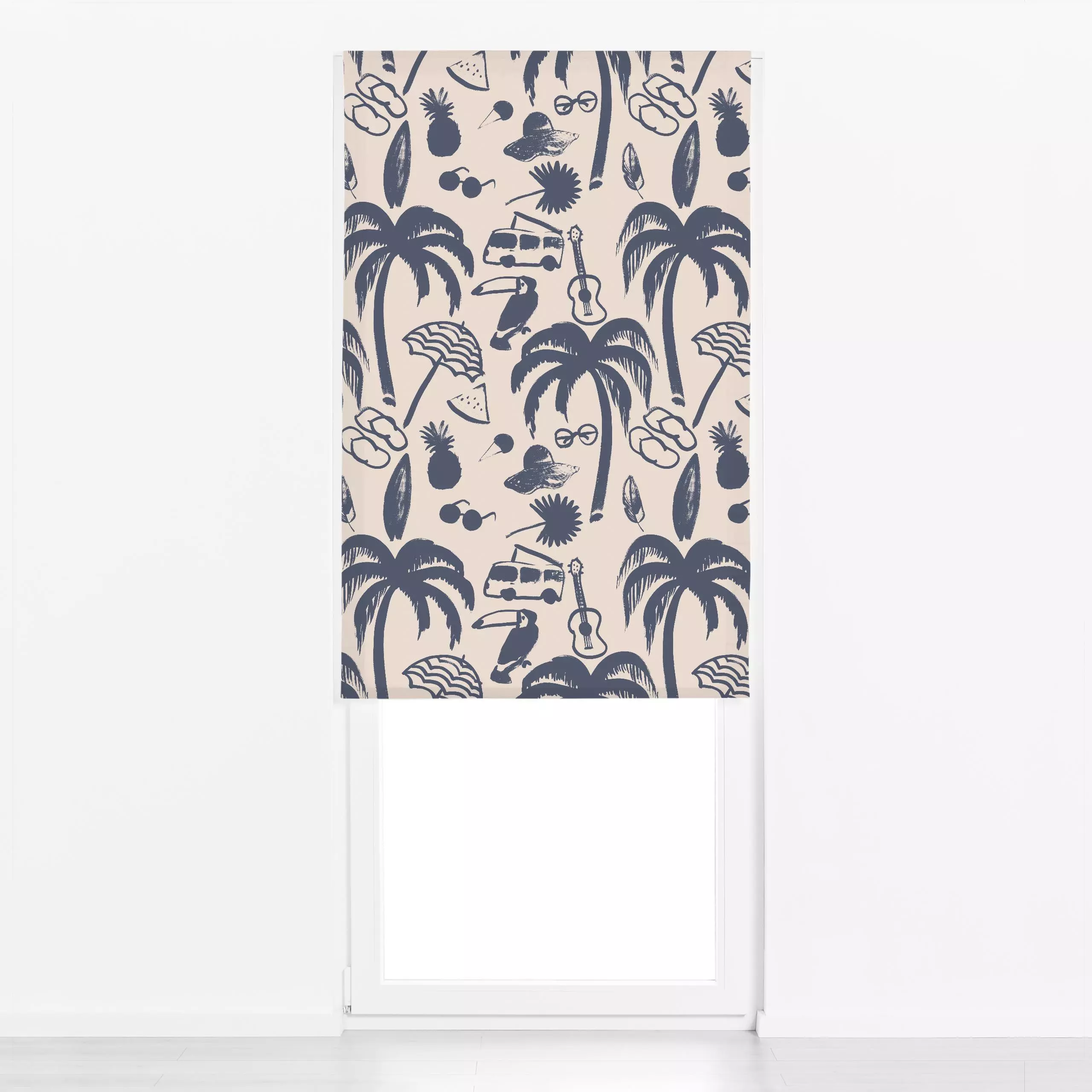 Raffrollo Caribbean Vanlife Maritim - Pflanzen & Botanik, Reise - von „Julia Schumacher"; Palmen, Ananas, Sonnenhut, juliasc...