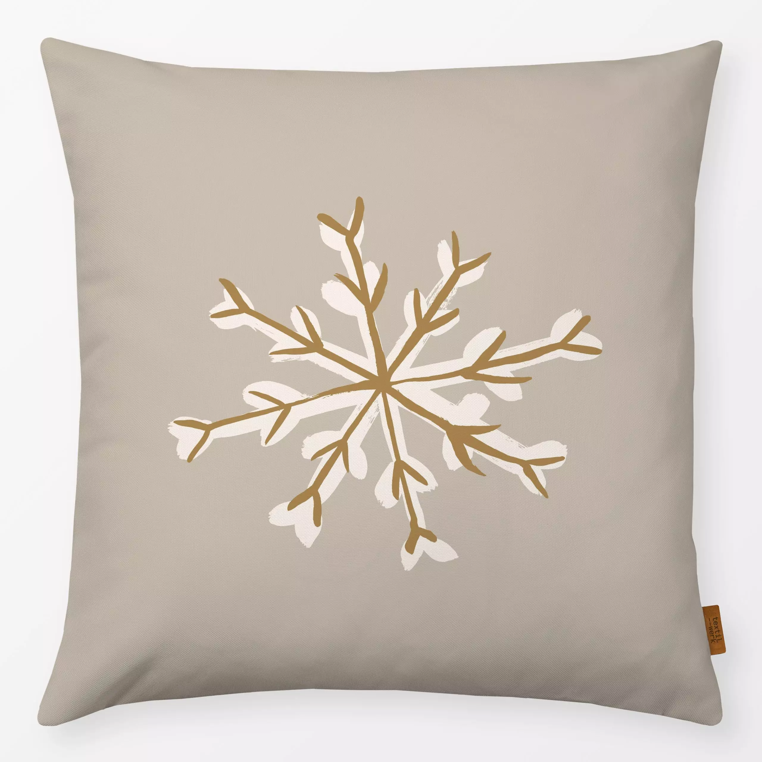 Kissen Schneeflocke - Weihnachten, Winter - von „Julia Schumacher"; Eis, Schneeflocken, malerisch, Schnee, ocker, Eiskristal...