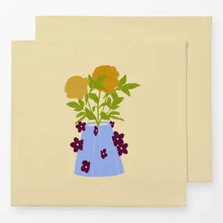Servietten Rosen Blumenvase Gelb