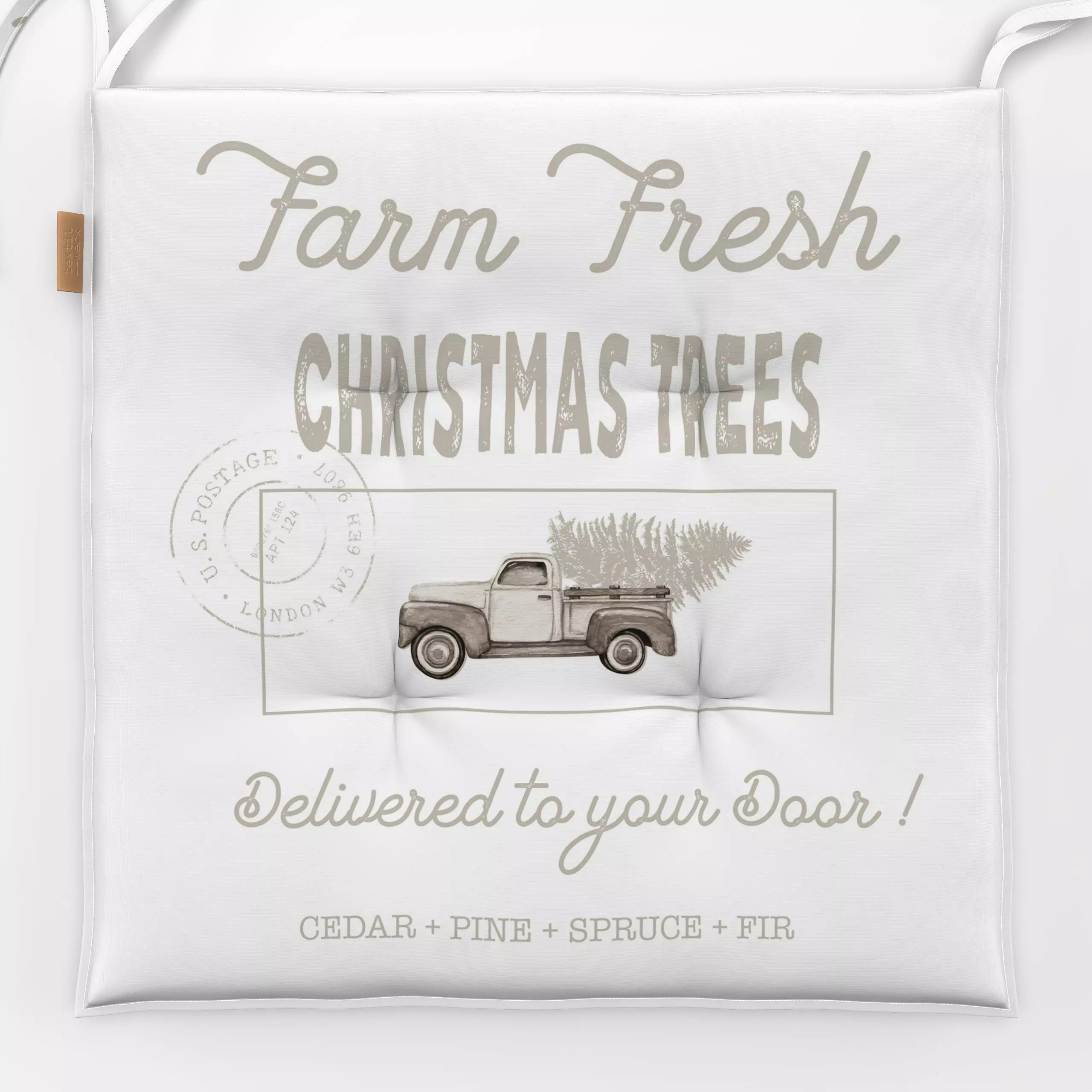 Sitzkissen Vintage Holidays Farm Trees BW - Sprüche & Schriftzüge, Weihnachten, Winter - von „Monika Strigel"; Retro, Tannen...