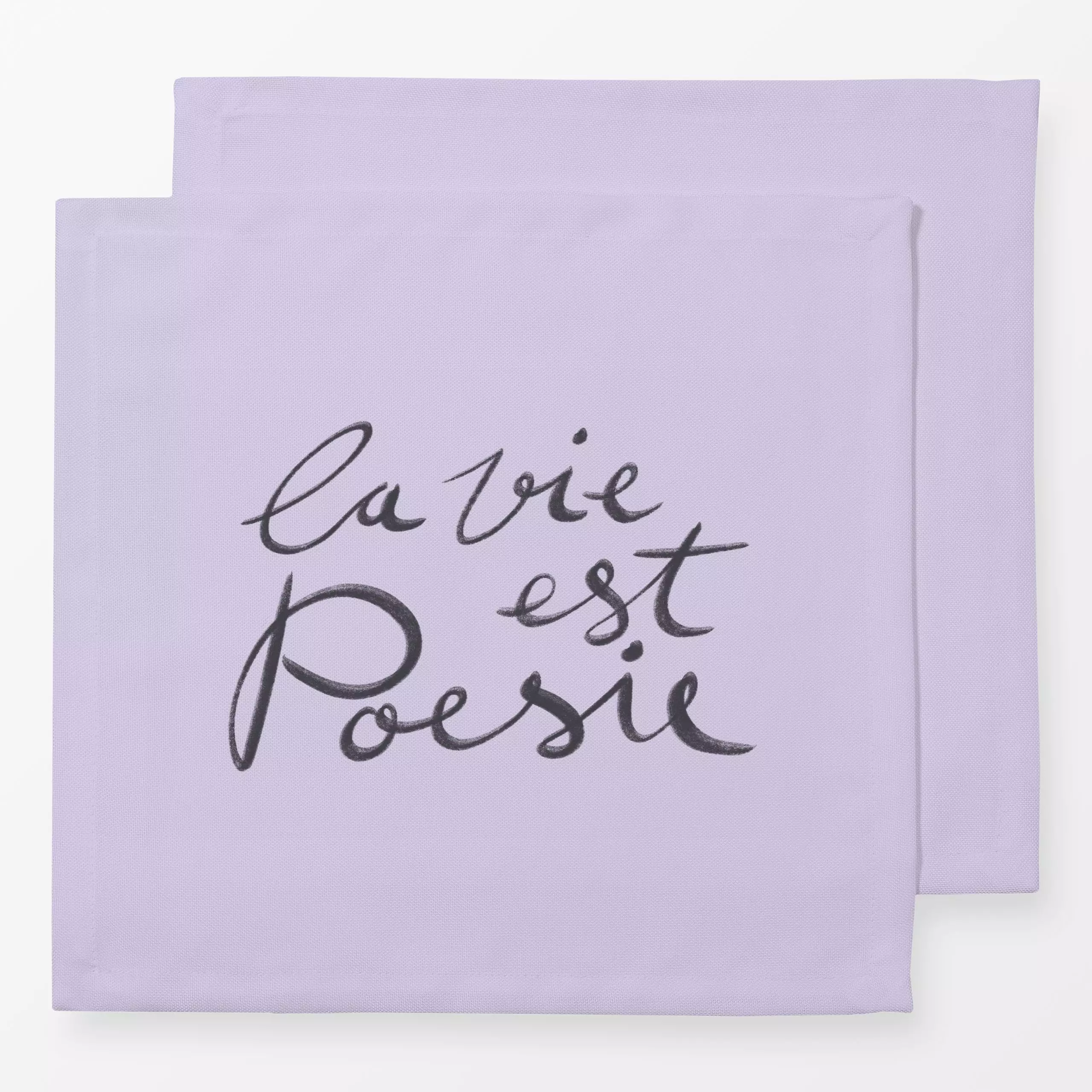 Servietten La vie est poesie Lavendel - Sprüche & Schriftzüge - von „Studio Kesse"; typografie, schrift, Spruchkissen, handg...