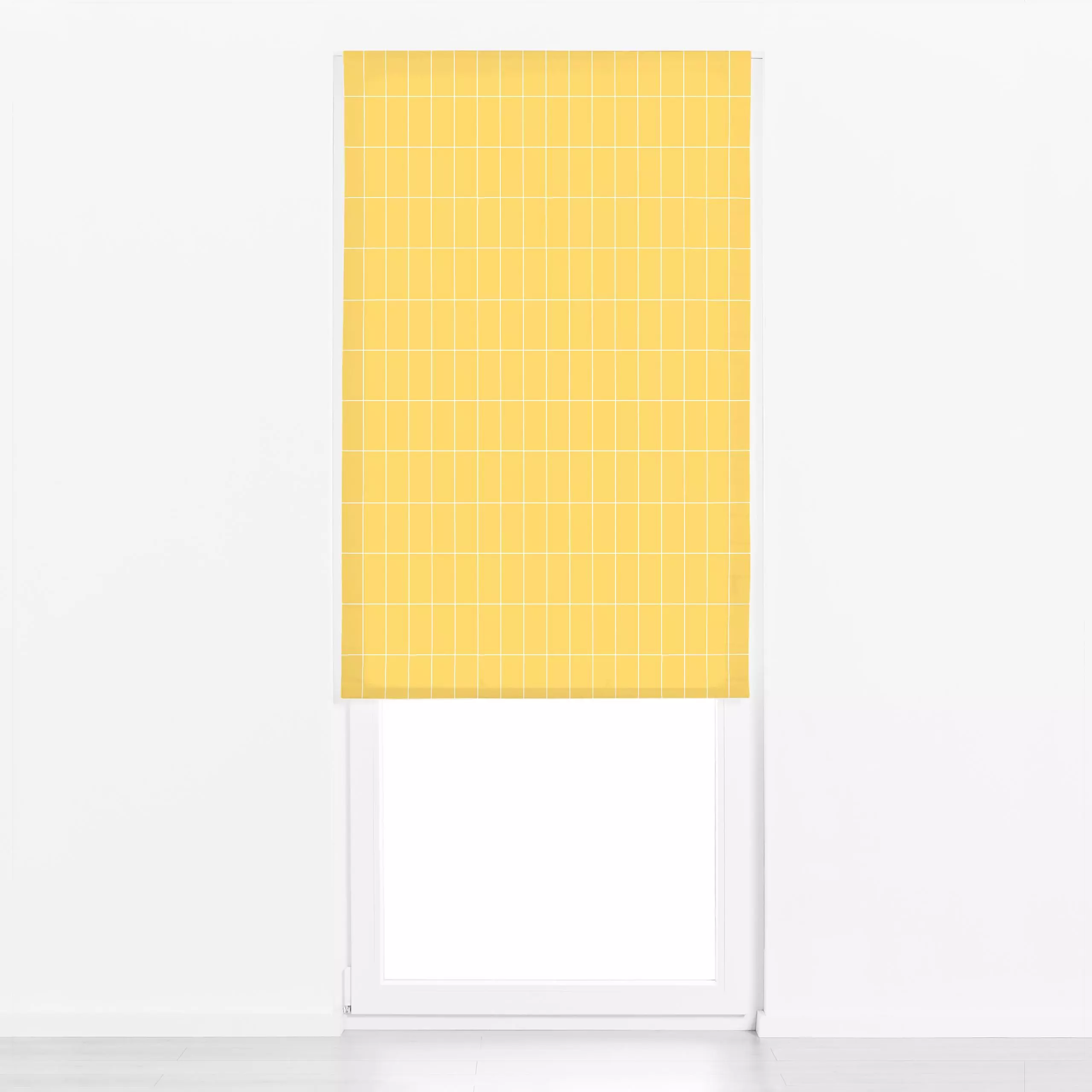 Raffrollo Linien gelb weiß - Symbole & Muster - von „Jana Driver“; Muster, Linien, Karo, gelb, kariert