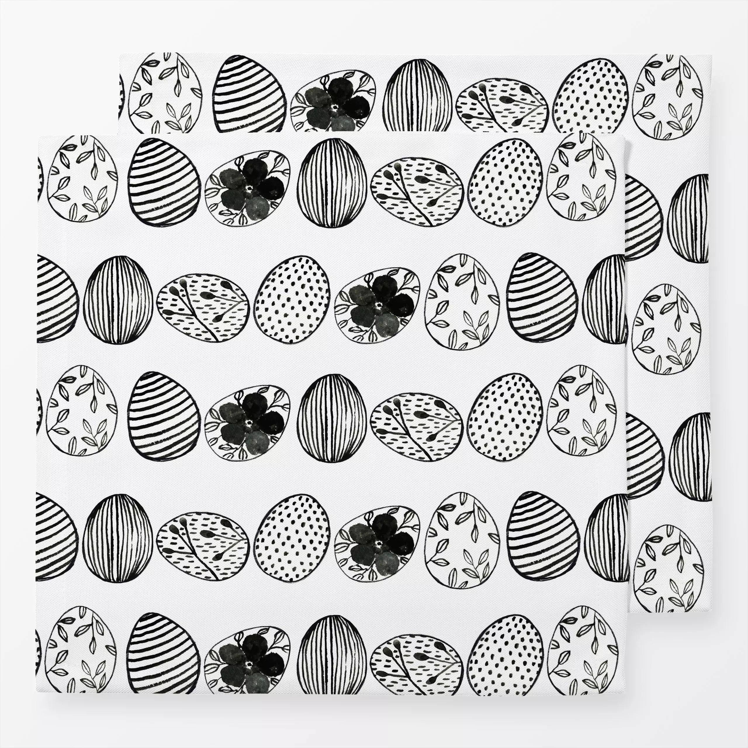 Servietten Ostereier schwarz-weiß - Blumen & Florales, Frühling - von „Lena Yokota"; Muster, floral, Ostern, pattern, easter...