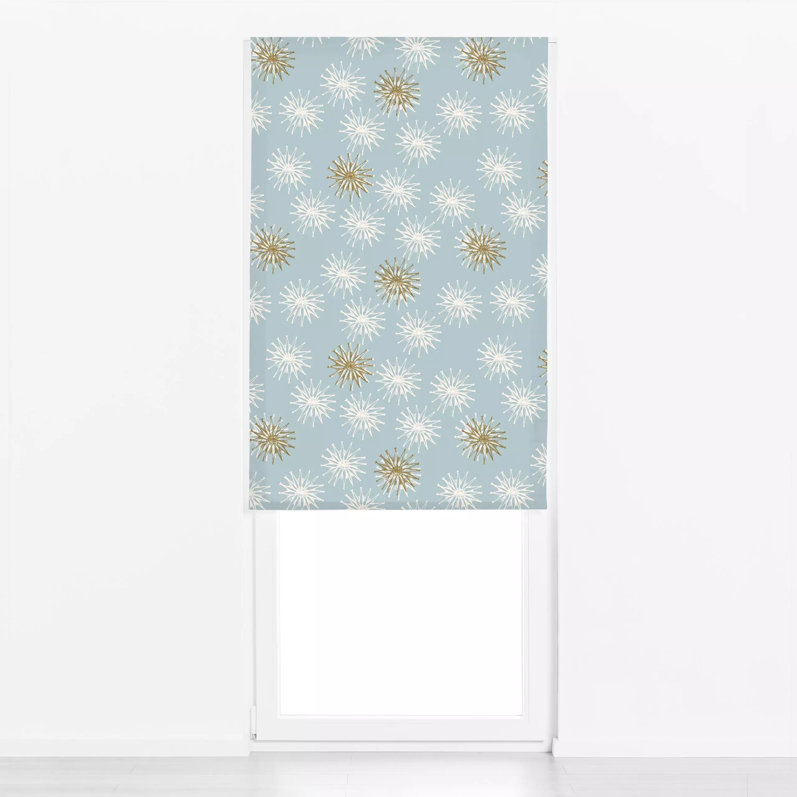 Raffrollo Strohsterne blau - Weihnachten, Winter - von „Julia Schumacher"; Blaugrau, Tannenbaum, Sterne, Weihnachten, Minima...