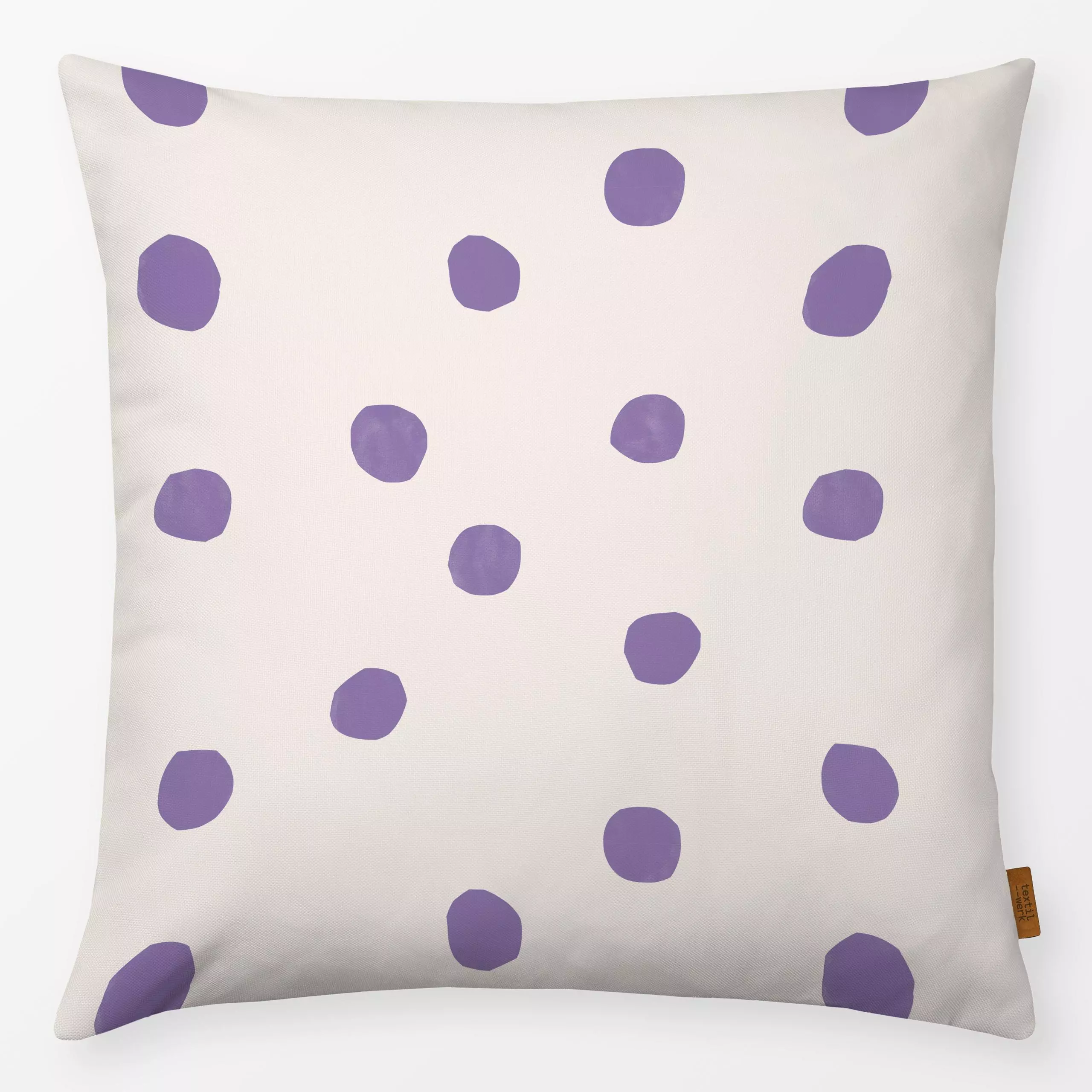 Kissen Power Dots lila - Symbole & Muster - von „Jana Driver"; Punkte, beige, Dots, lila, gepunktet