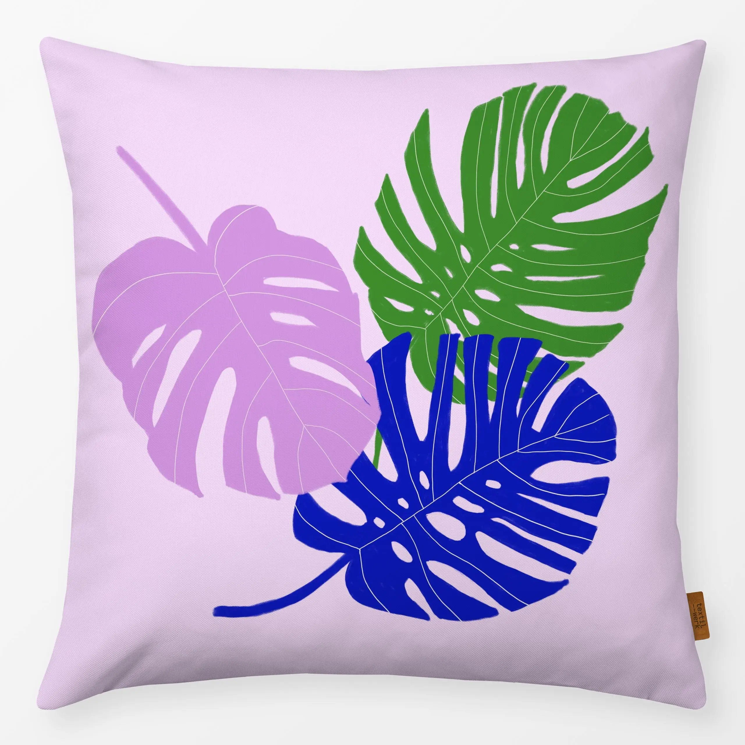 Kissen Monstera Blätter bunt - Sommer, Pflanzen & Botanik - von „Sophie Augustin Illustration"; Blätter, Monstera, Sommer, B...