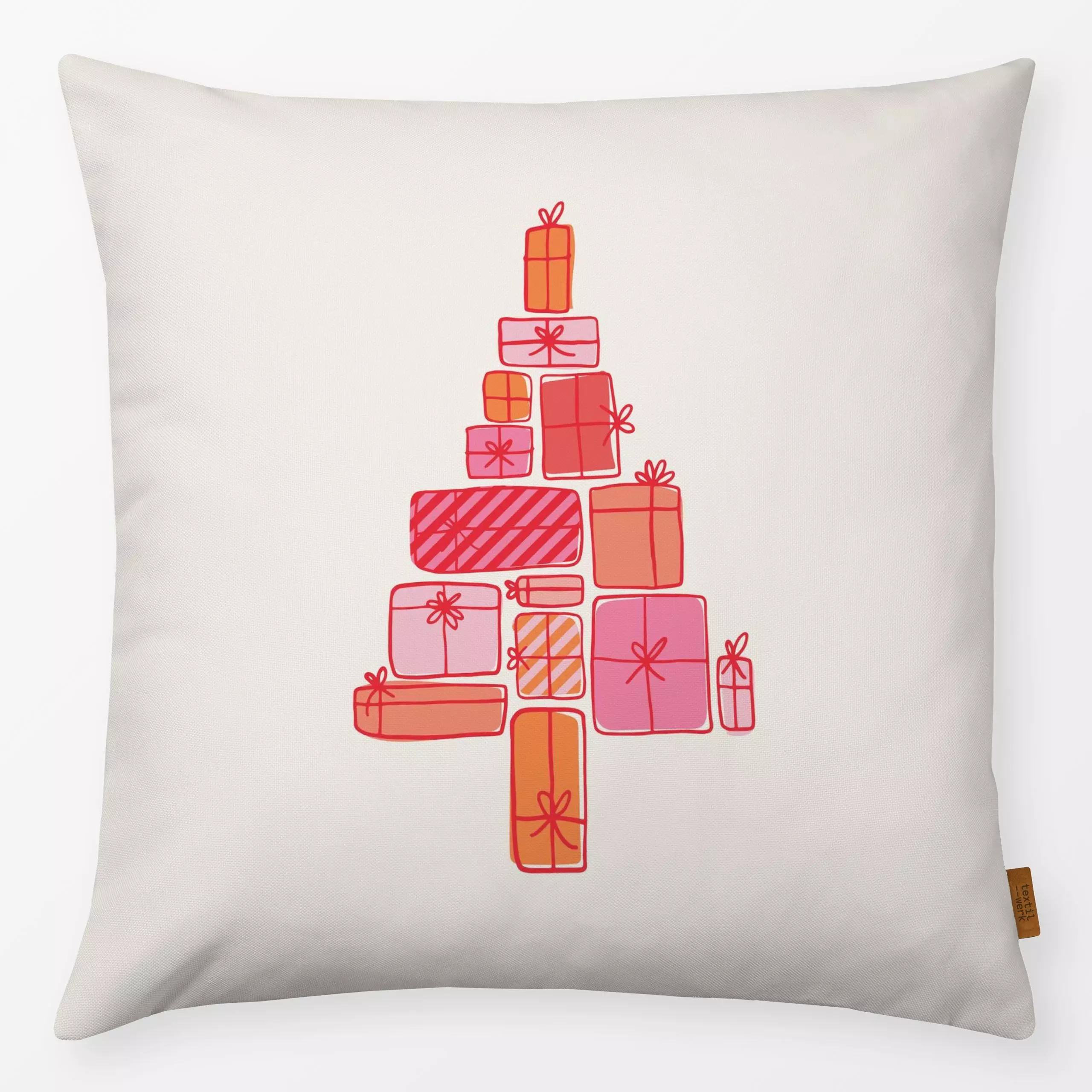 Kissen GESCHENKBAUM PINK - Weihnachten, Winter - von „Kruth Design"; Tannenbaum, Weihnachtsbaum, Weihnachten, Winter, Gesche...