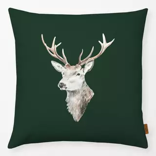 Kissen Aquarell Hirschkopf tannengrün