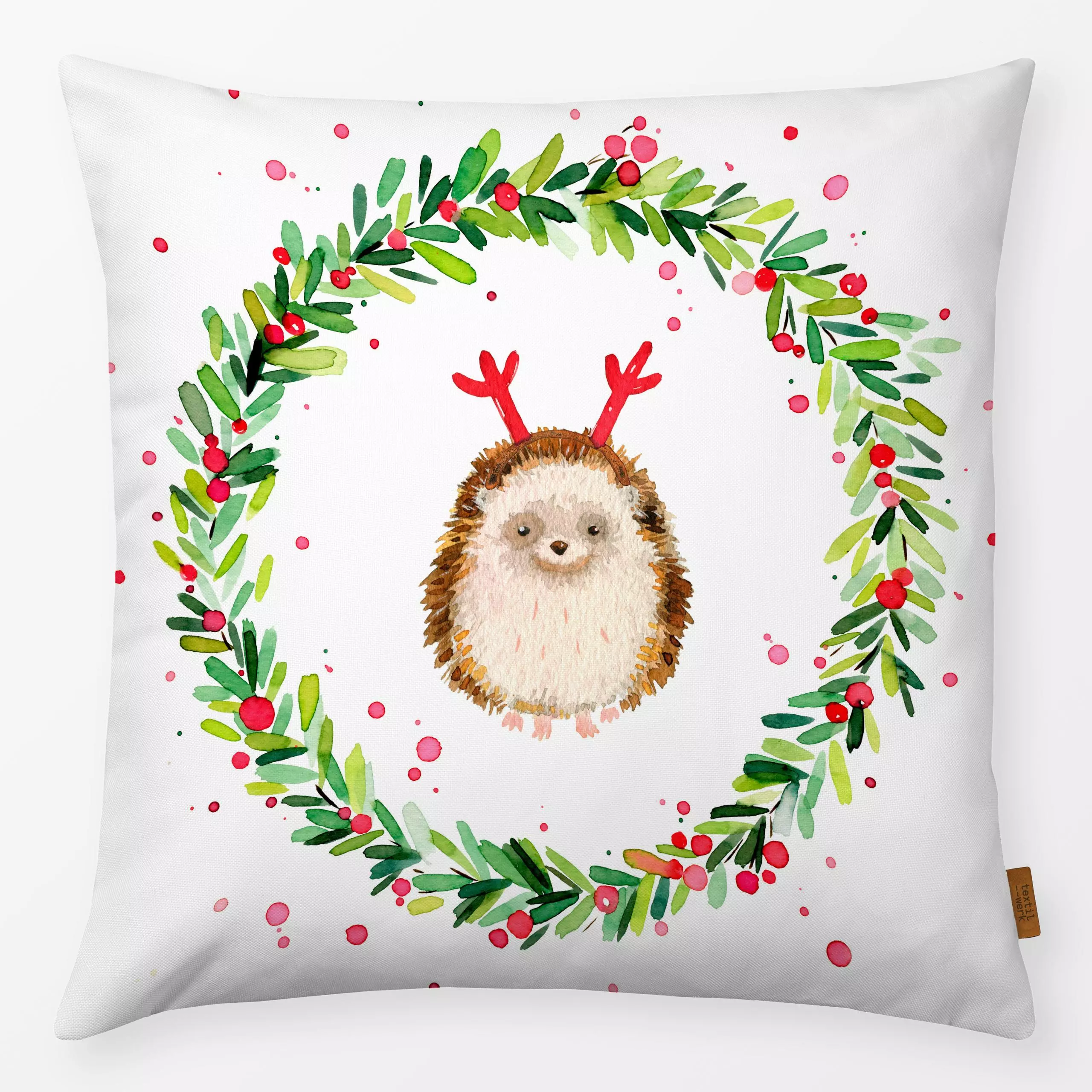 Kissen XMAS Kranz Igel - Tiere, Weihnachten, Pflanzen & Botanik - von „Ninola Design "; Cozy, Igel, Tiere, kranz, weihnachts...