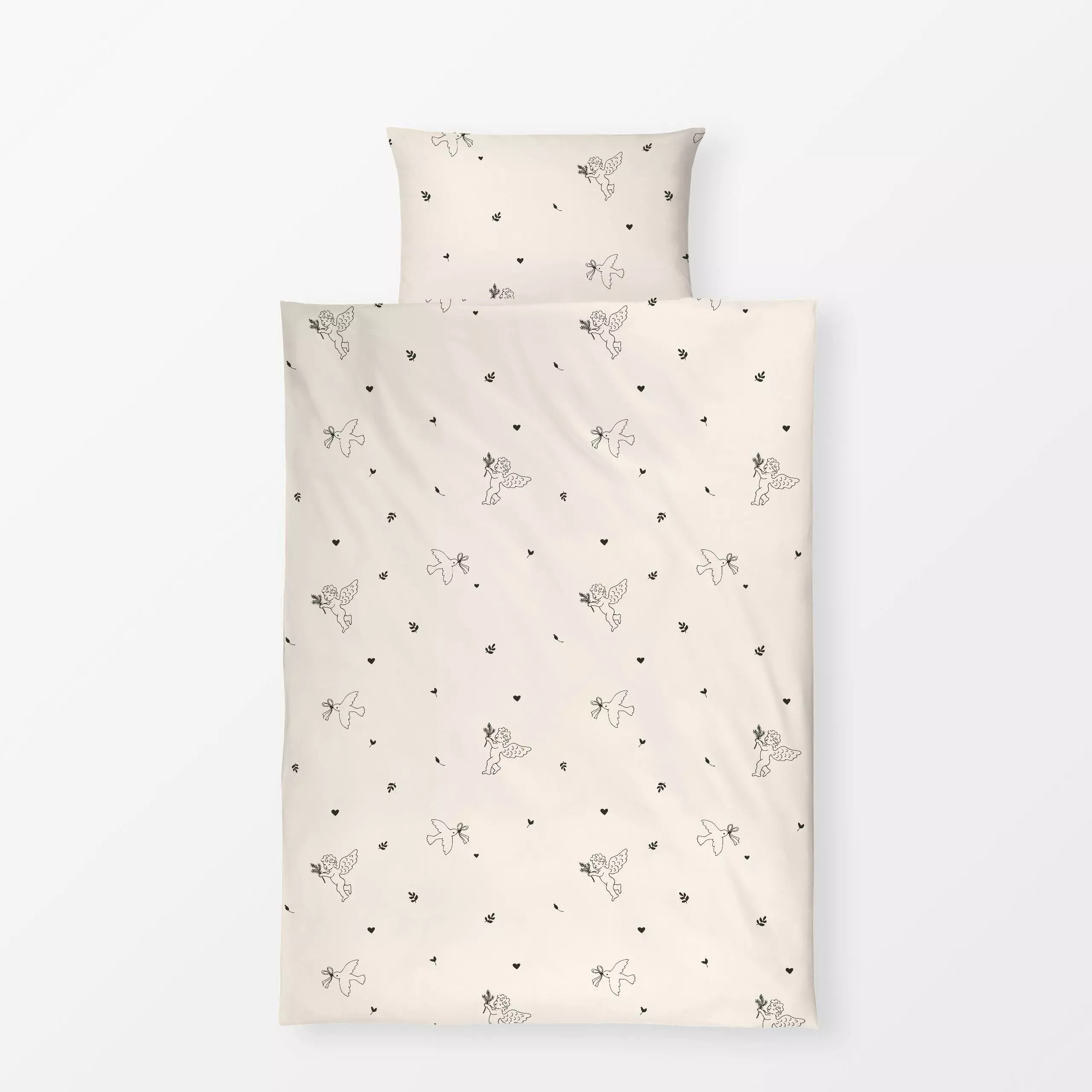 Bettwäsche Engel und Herzen - Liebe, Romantik & Pride, Weihnachten, Anlässe - von „Fjord Studio"; allover, Zweige, Herzen, L...