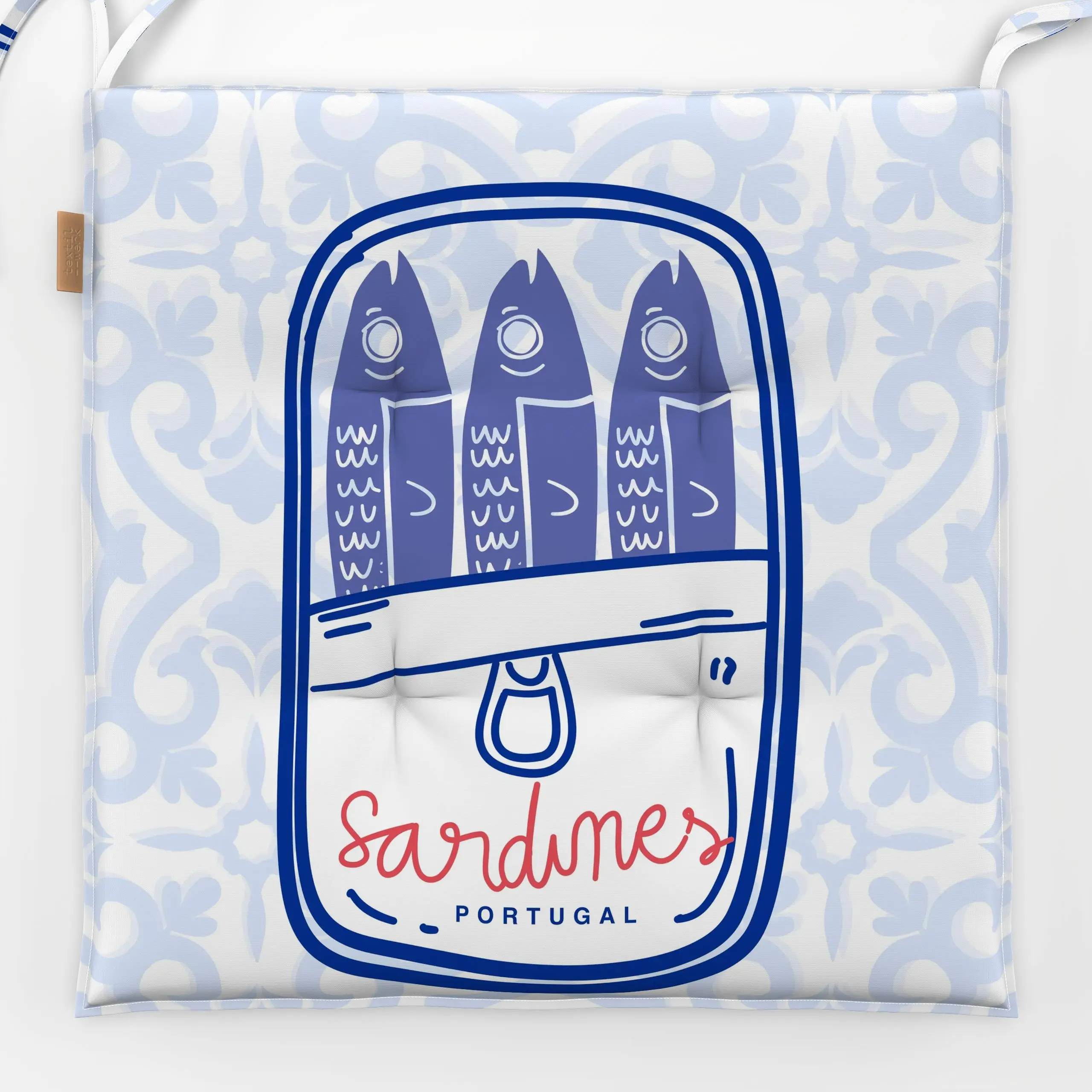 Sitzkissen Azujelo Sardines Portugal blau - Sommer, Symbole & Muster, Küche, Essen & Trinken - von „Heyduda"; Muster, Illust...